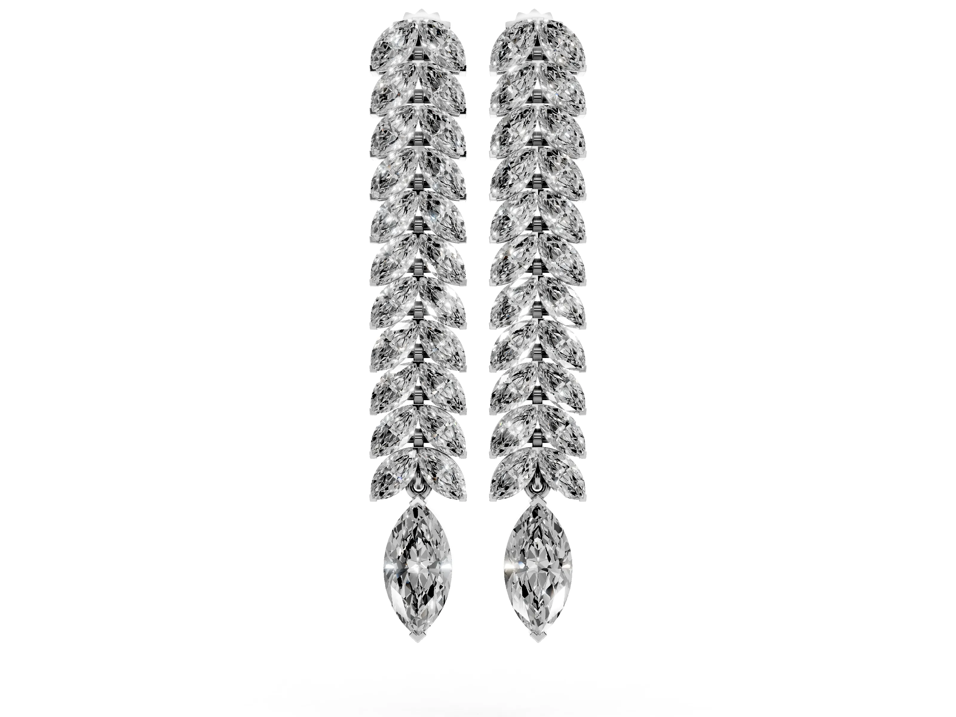Marquise Lab-Grown Diamond Double Row Dangle Earrings | Laurel Leaf Design | Platinum