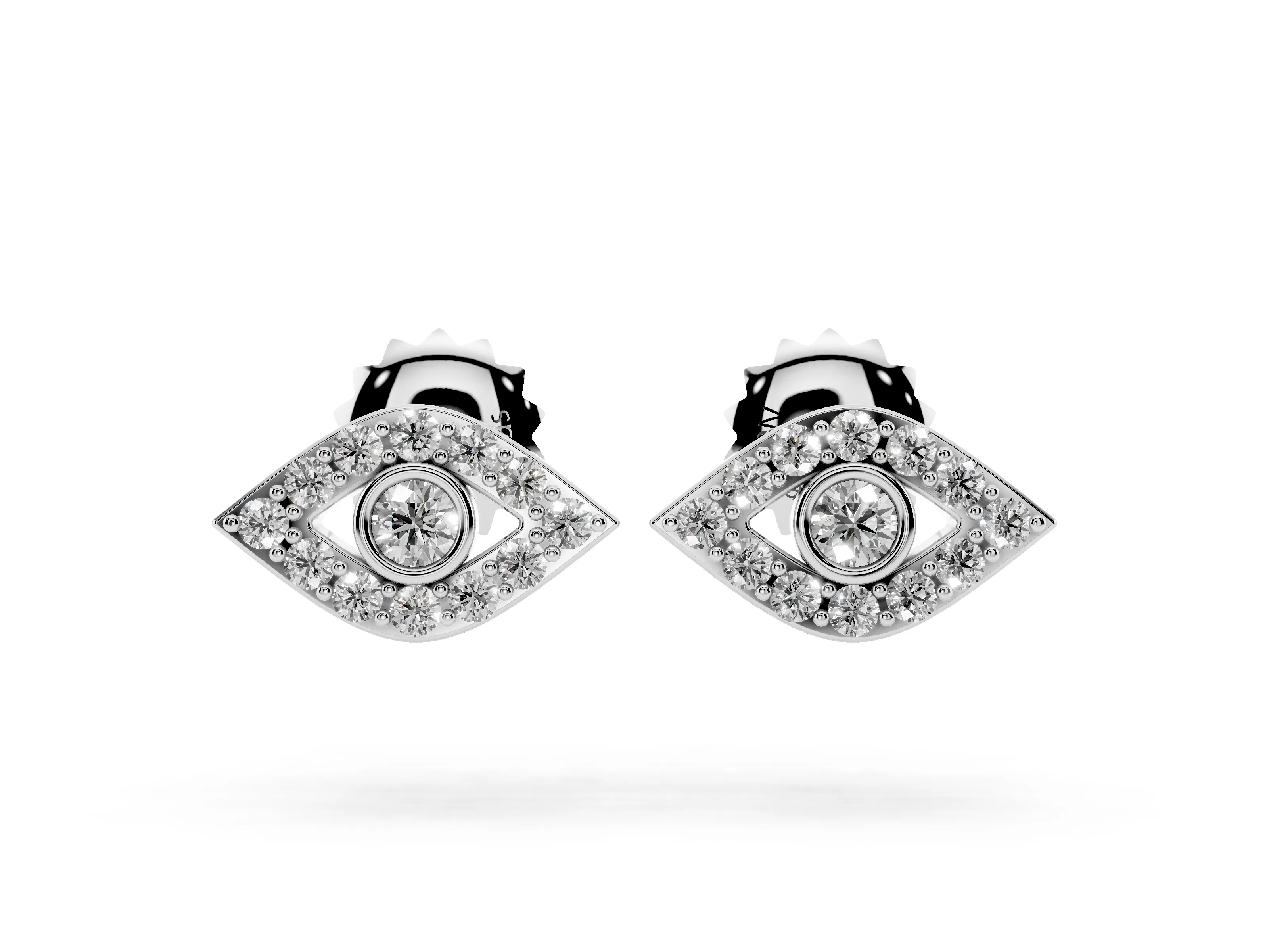 Round Lab-Grown Diamond Evil Eye Stud Earrings | Bezel Set Pupil | Platinum