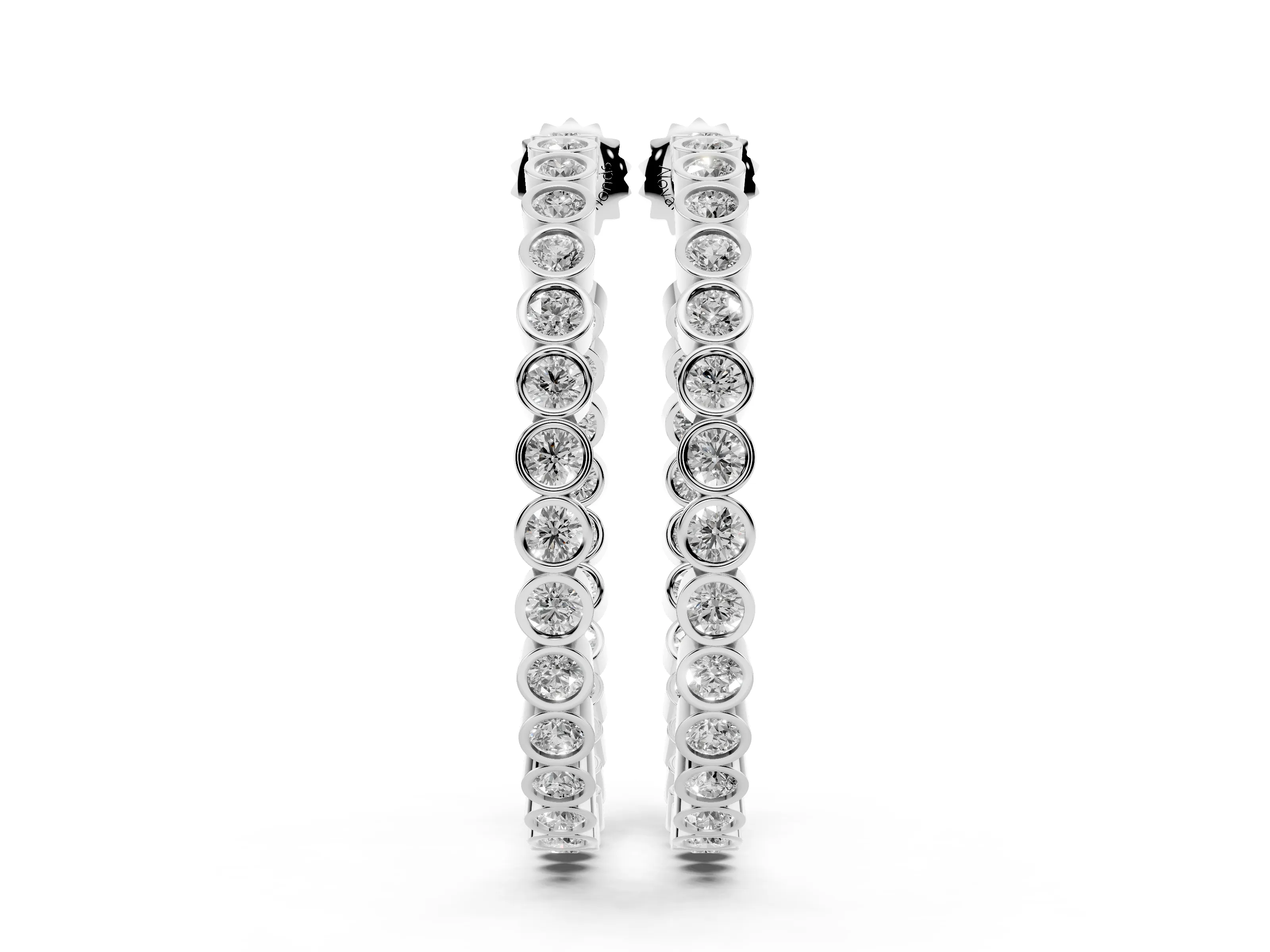 Round Lab-Grown Diamond Bezel Large Hoop Earrings | Linked Bezel Cups | Sterling Silver
