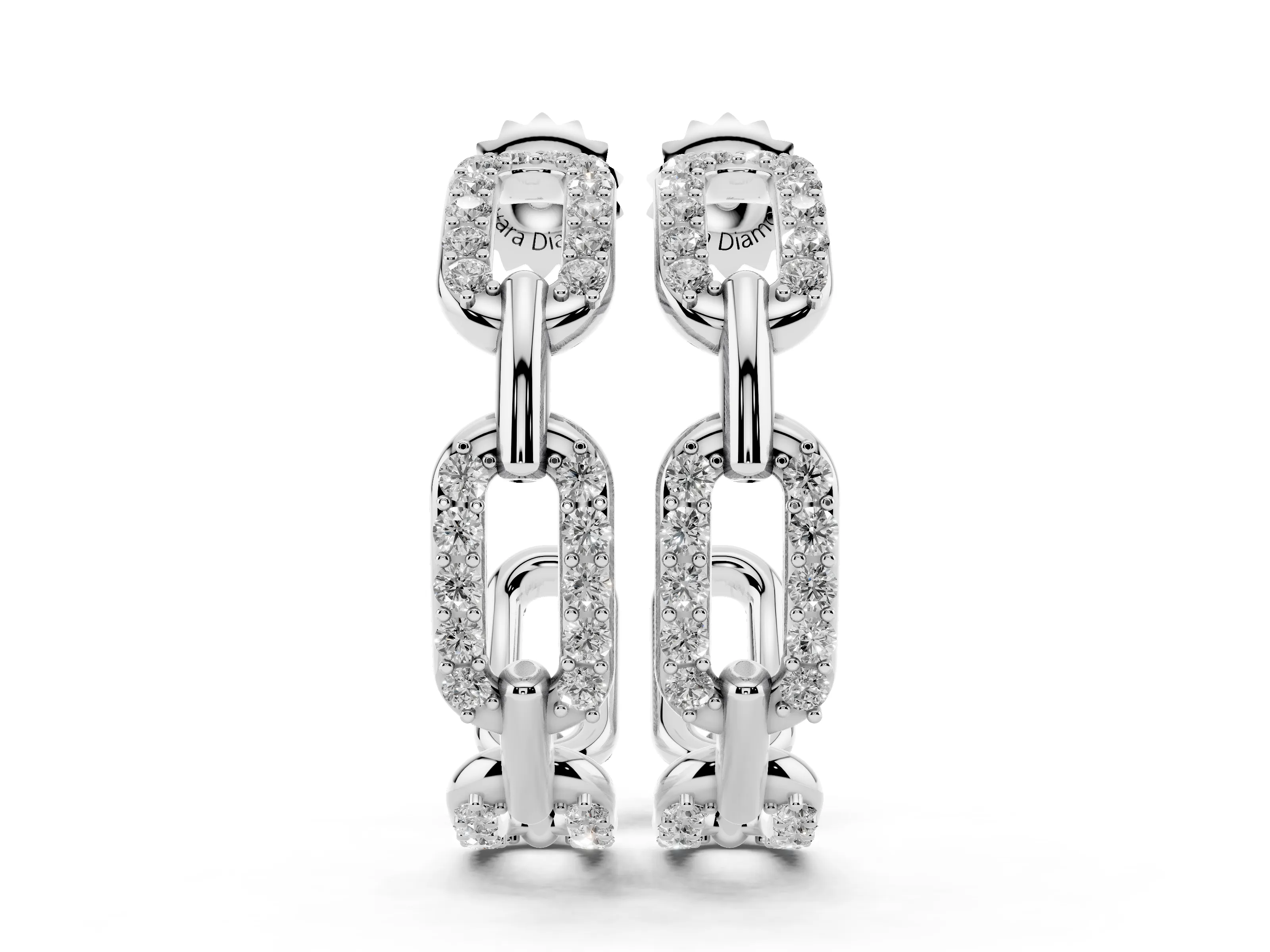 Round Lab-Grown Diamond Pavé Link Hoop Earrings | Alternating Polished Links | White Gold