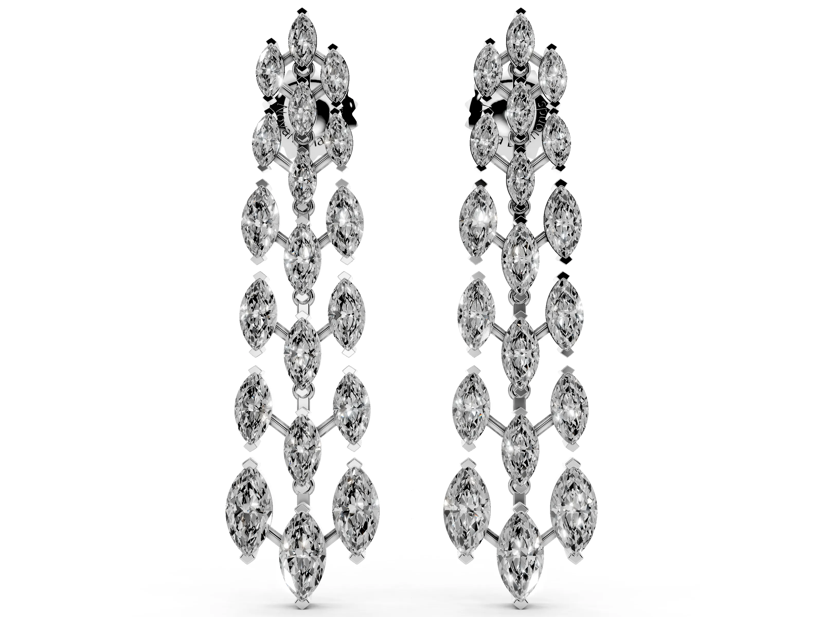Marquise Lab-Grown Diamond Fanned Strand Drop Earrings | Three Linked Strands | Sterling Silver