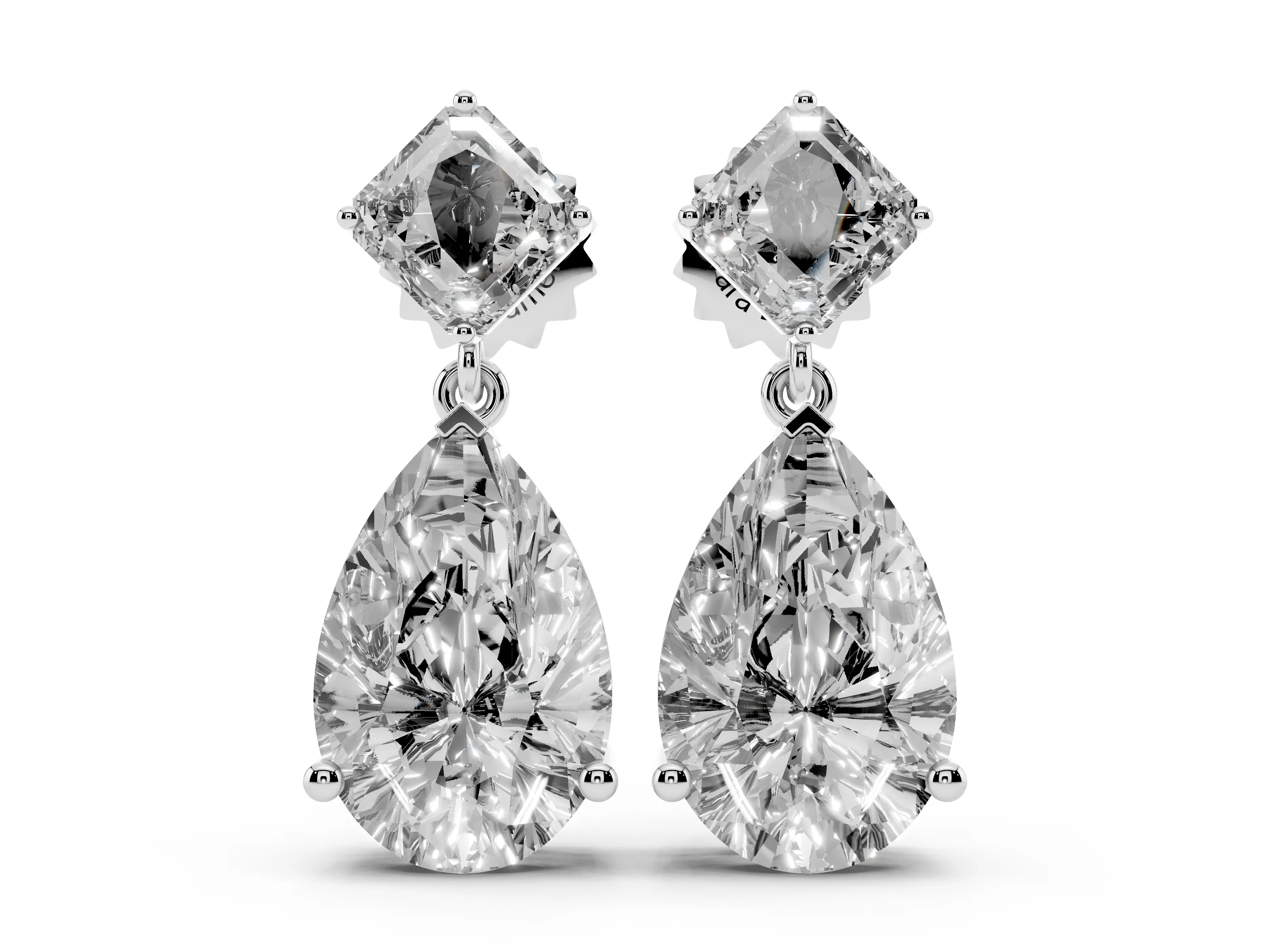 Asscher Cut and Pear-Shaped Lab-Grown Diamond Drop Earrings | Swinging Pear | White Gold