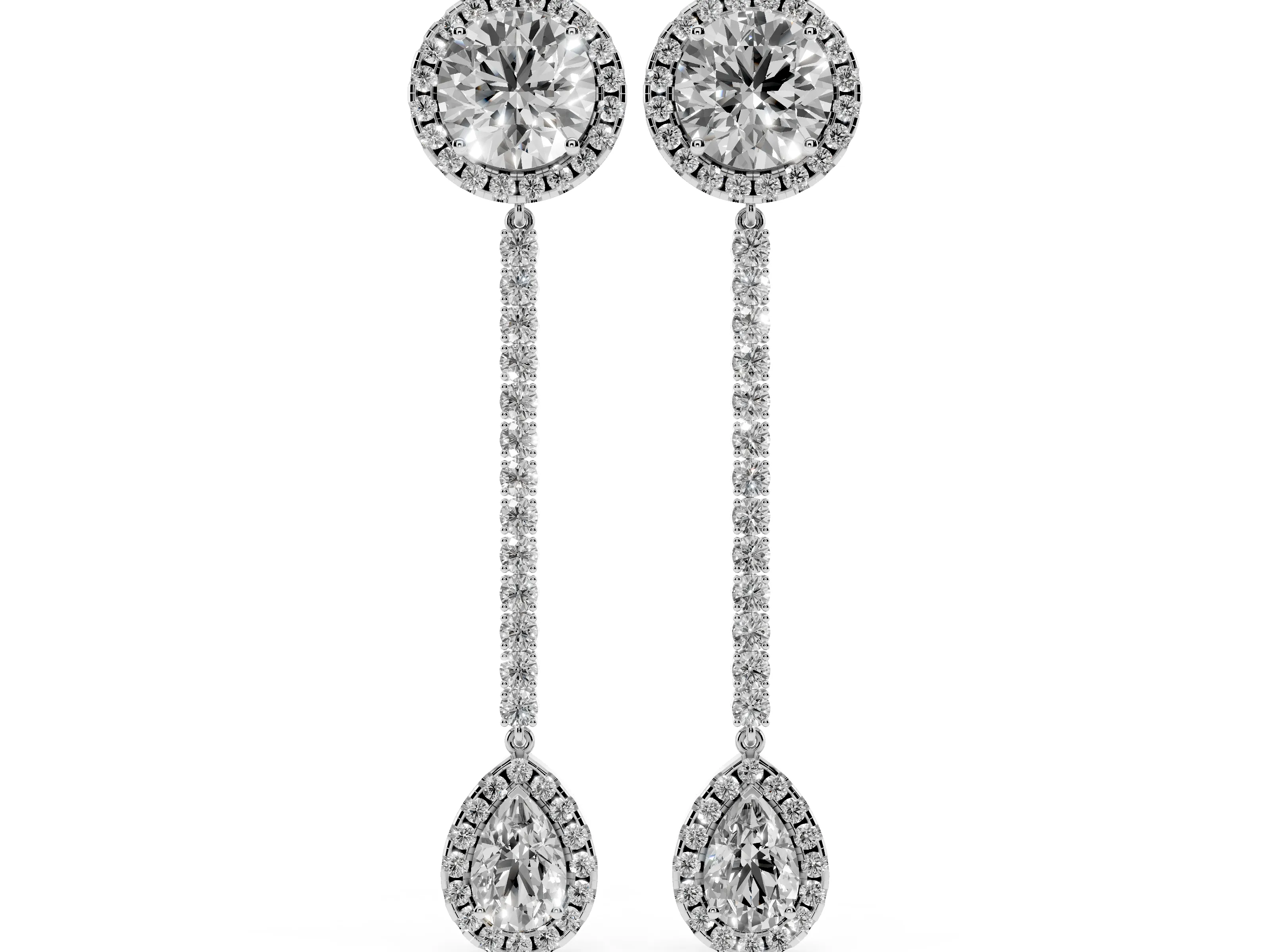 Round and Pear Lab-Grown Diamond Halo Drop Earrings | Upturned Pear | White Gold