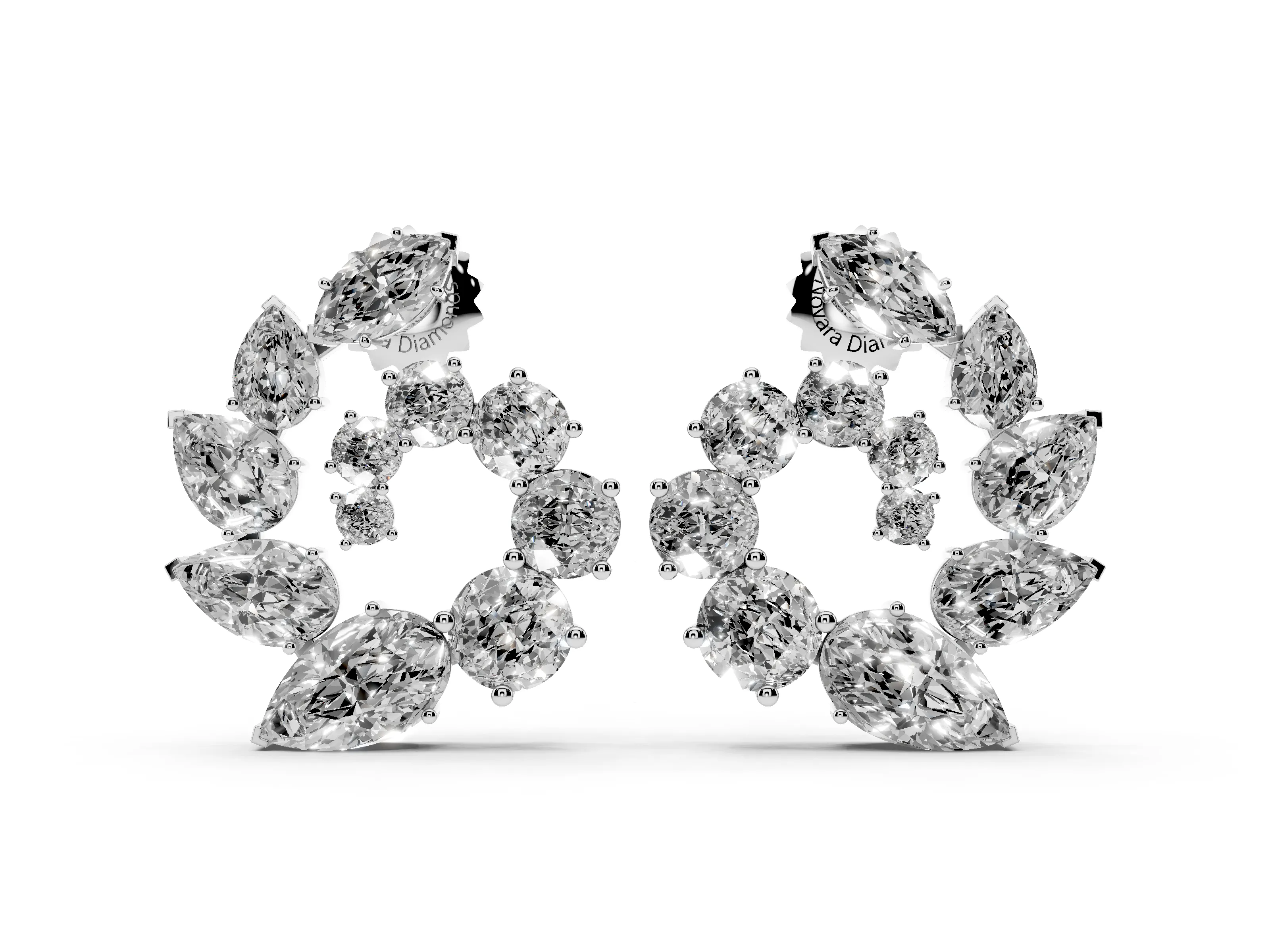 Mixed-Shape Lab-Grown Diamond Graduated Cluster Studs | Marquise Pear and Round | White Gold