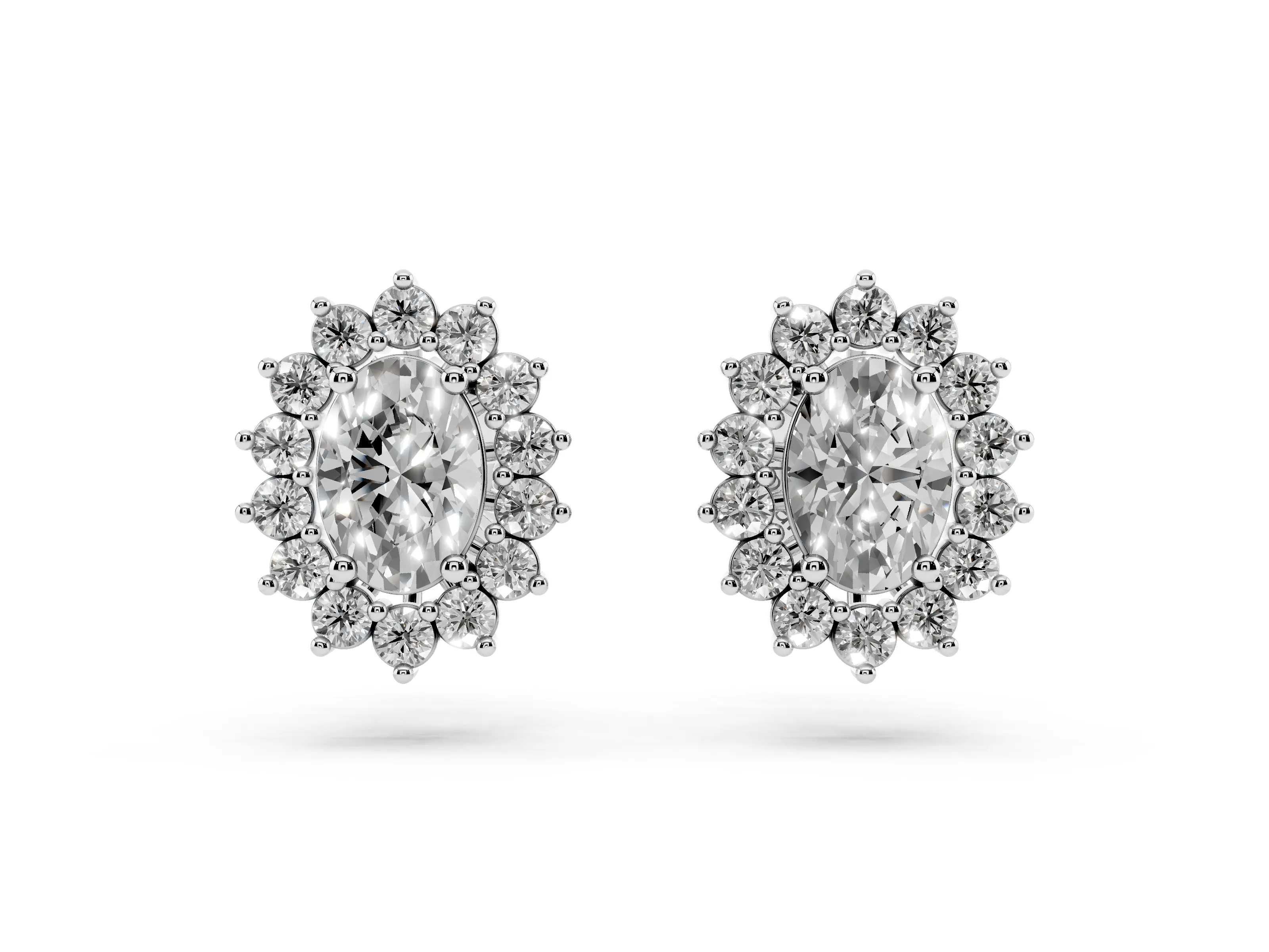 Oval Lab-Grown Diamond Floral Halo Stud Earrings | Scalloped Edge | White Gold