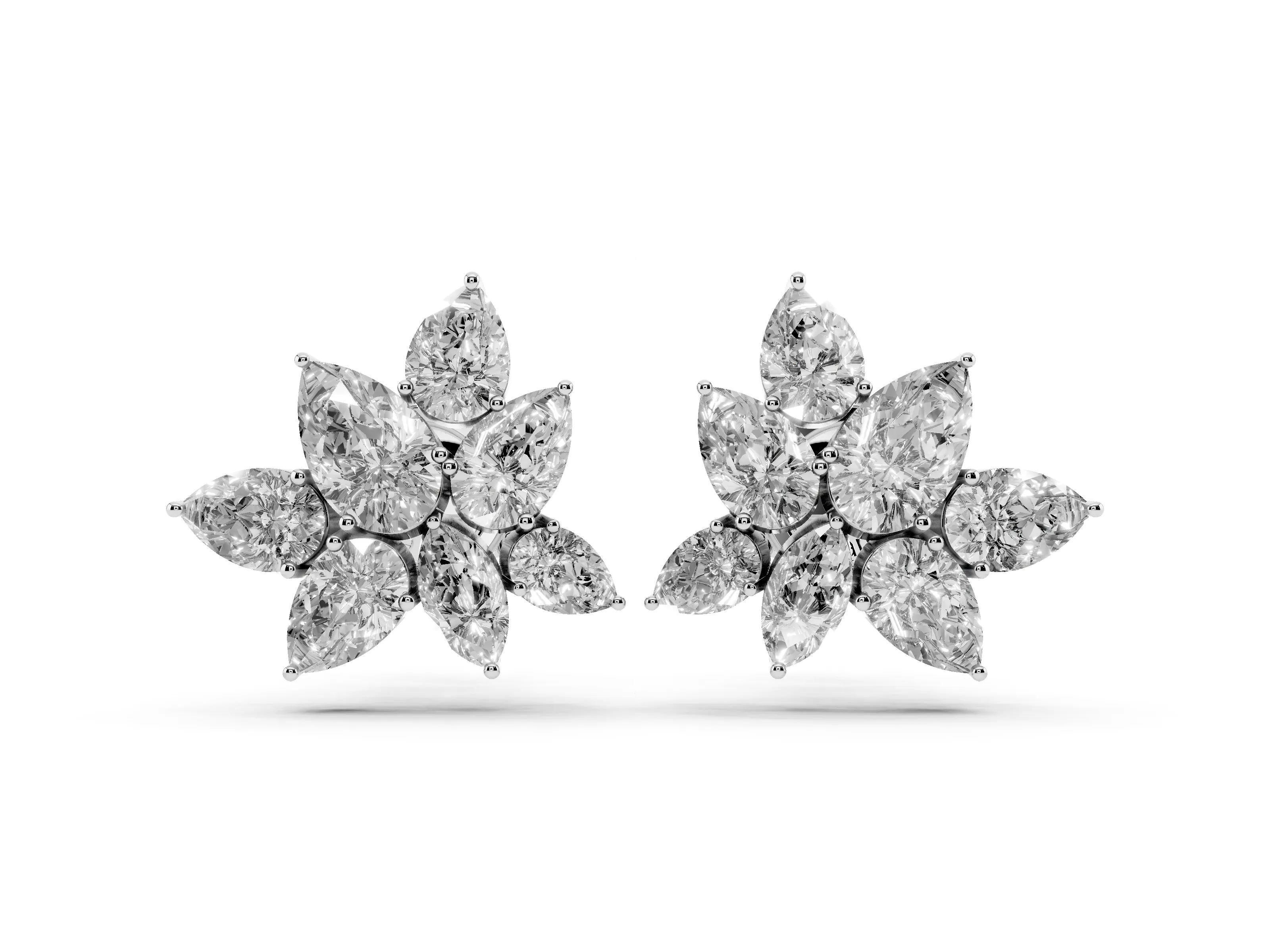 Pear-Shaped and Marquise Lab-Grown Diamond Floral Cluster Studs | Petal Spray | White Gold