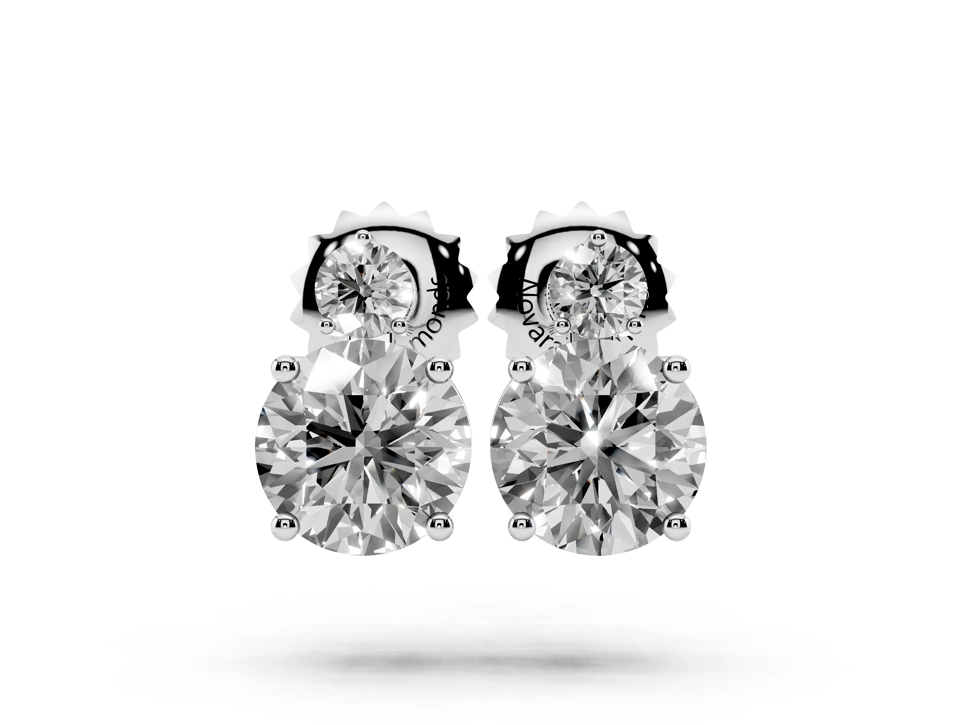 Round Lab-Grown Diamond Basket-Set Stud Earrings | Stacked Accent | White Gold