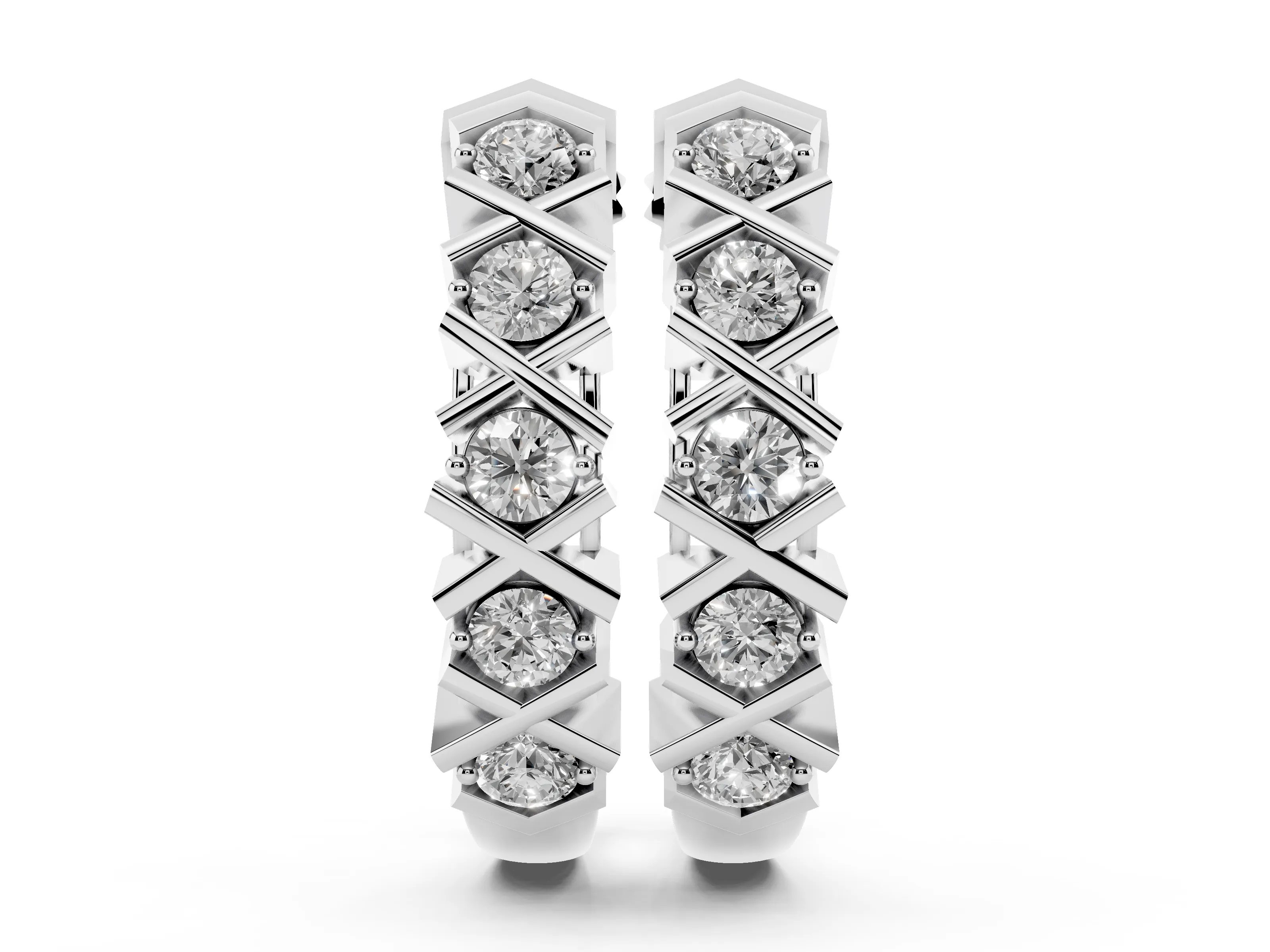 Round Lab-Grown Diamond Criss-Cross Hoop Earrings | X Bar Dividers | White Gold