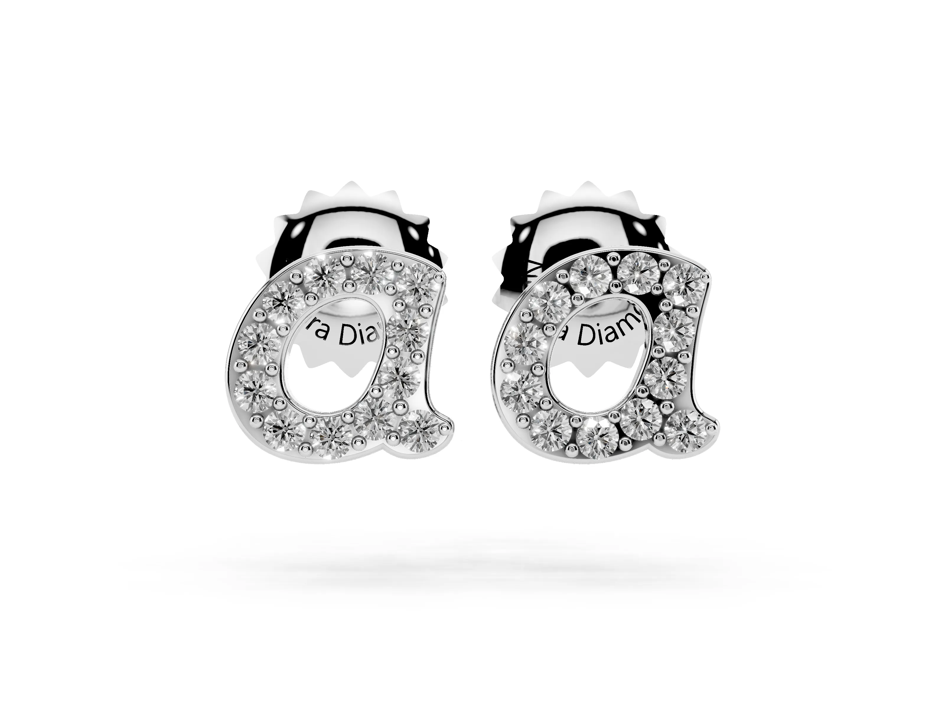 Round Lab-Grown Diamond Lowercase Initial A Pavé Stud Earrings | Open Letter | Platinum