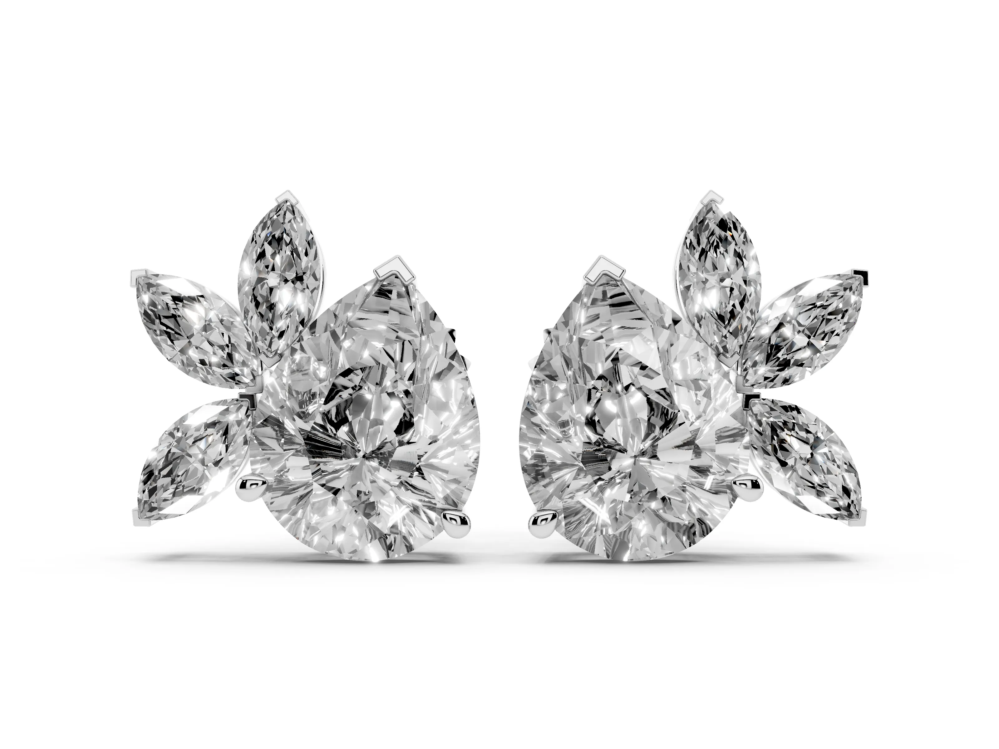 Pear-Shaped Lab-Grown Diamond Fan Cluster Stud Earrings | Marquise Accents | White Gold