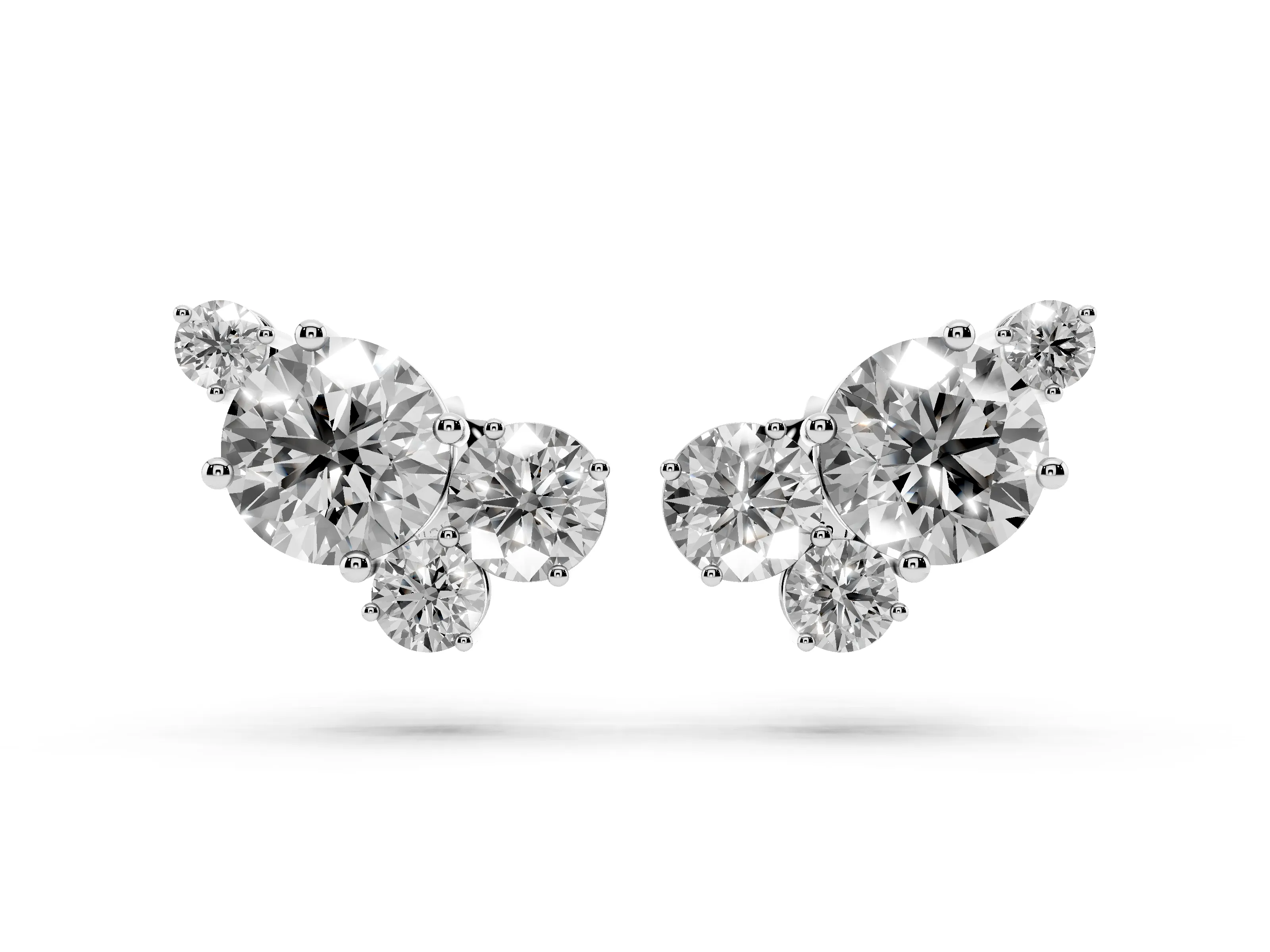Round Lab-Grown Diamond Bouquet Cluster Stud Earrings | Four Mixed Sizes | White Gold