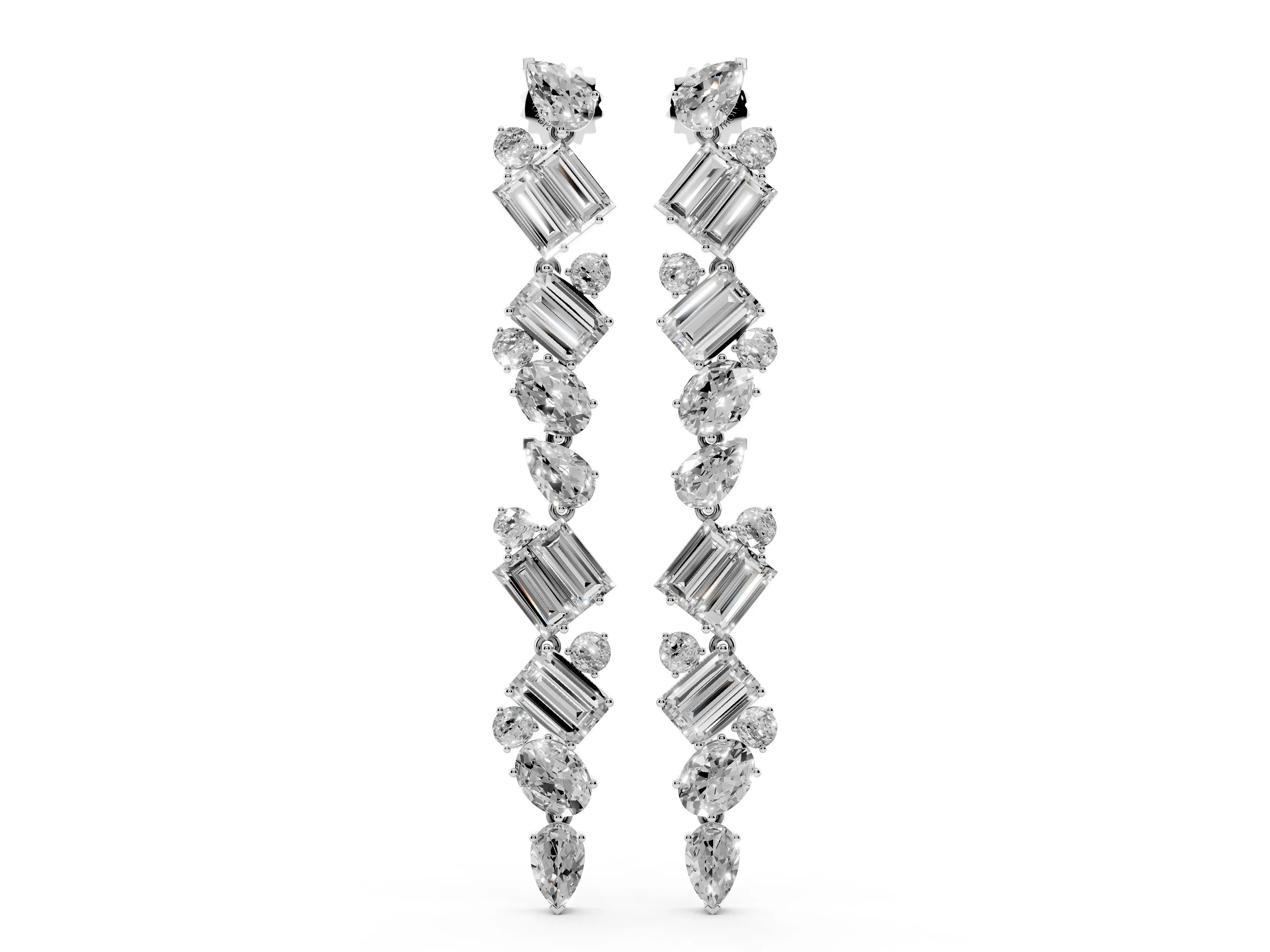 Pear and Emerald Cut Lab-Grown Diamond Zigzag Drop Earrings | Mixed Cuts | White Gold