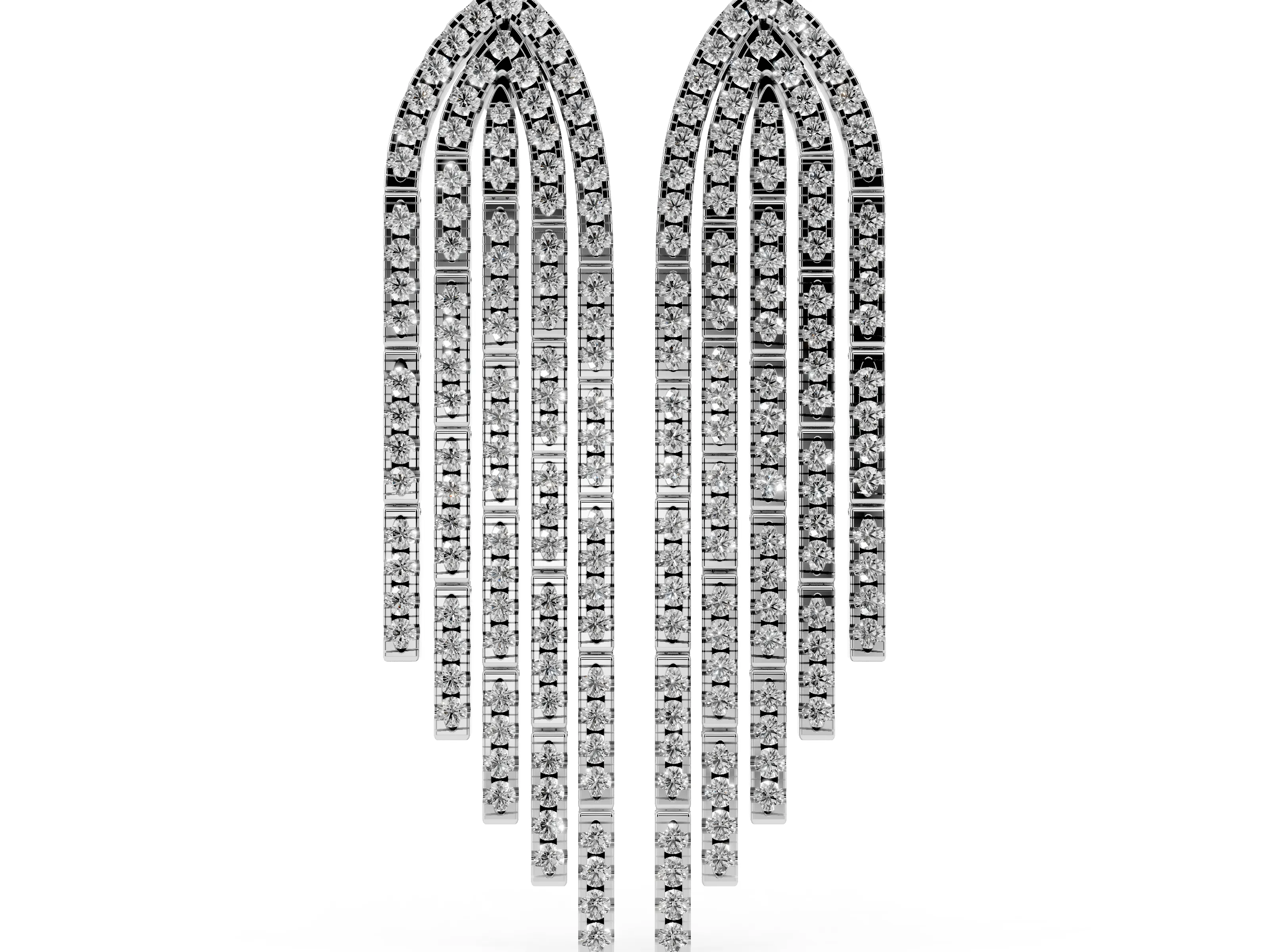 Round Lab-Grown Diamond Pavé Waterfall Drop Earrings | Five Open Rows | Platinum