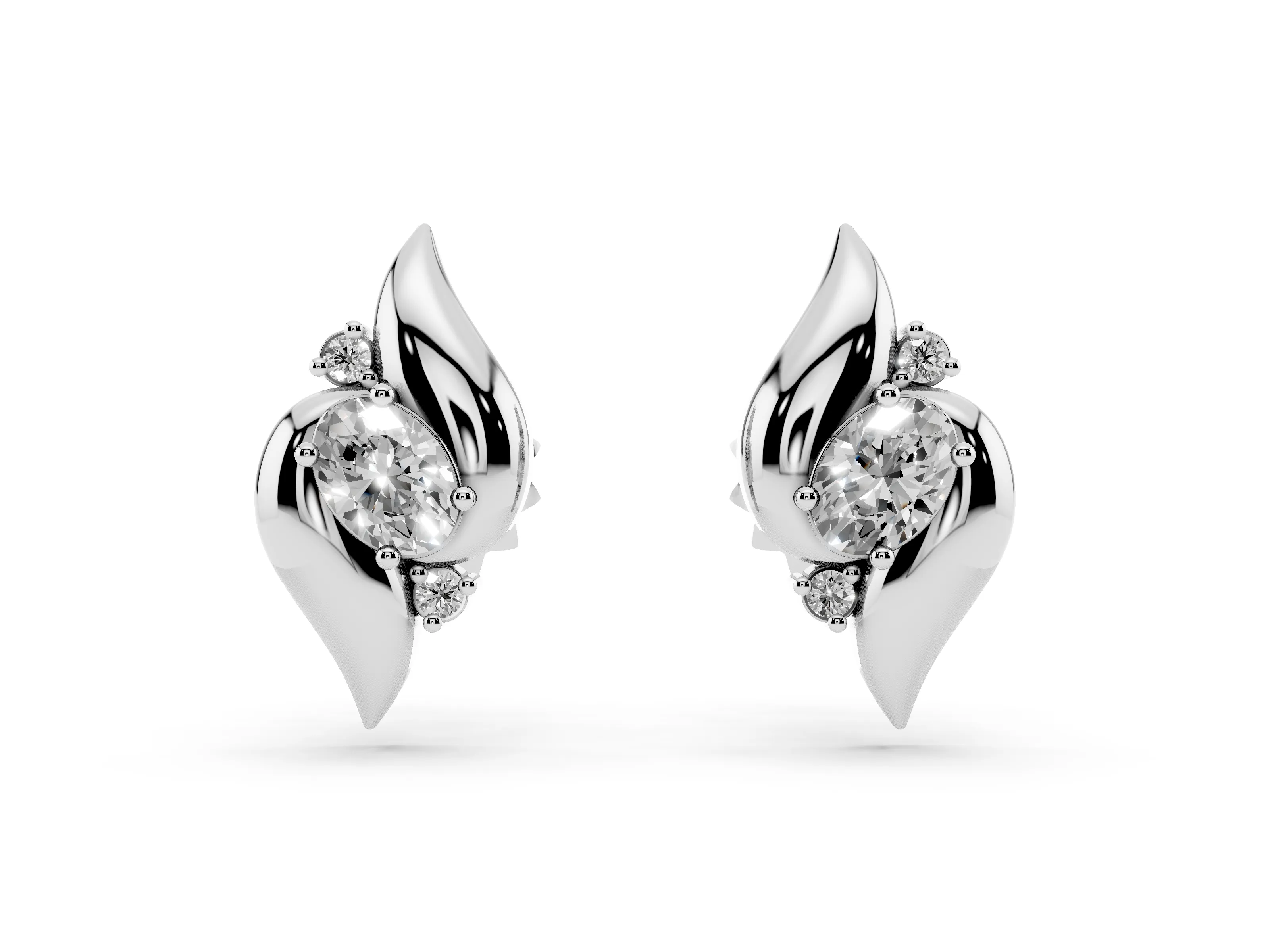 Oval Lab-Grown Diamond Swirl Shell Stud Earrings | Mirror-Image Pair | Sterling Silver
