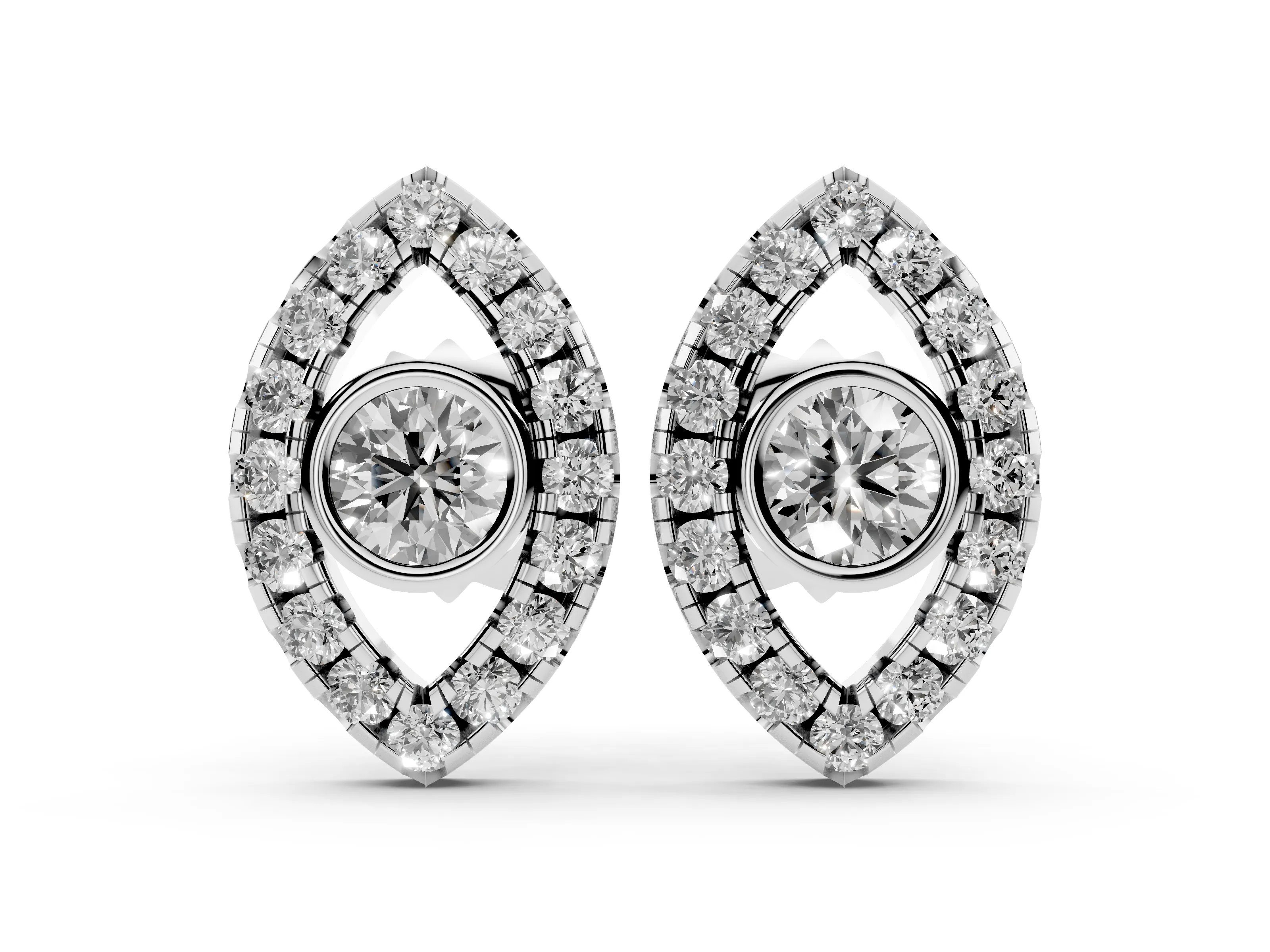 Round Lab-Grown Diamond Evil Eye Stud Earrings | Bezel Pupil | White Gold