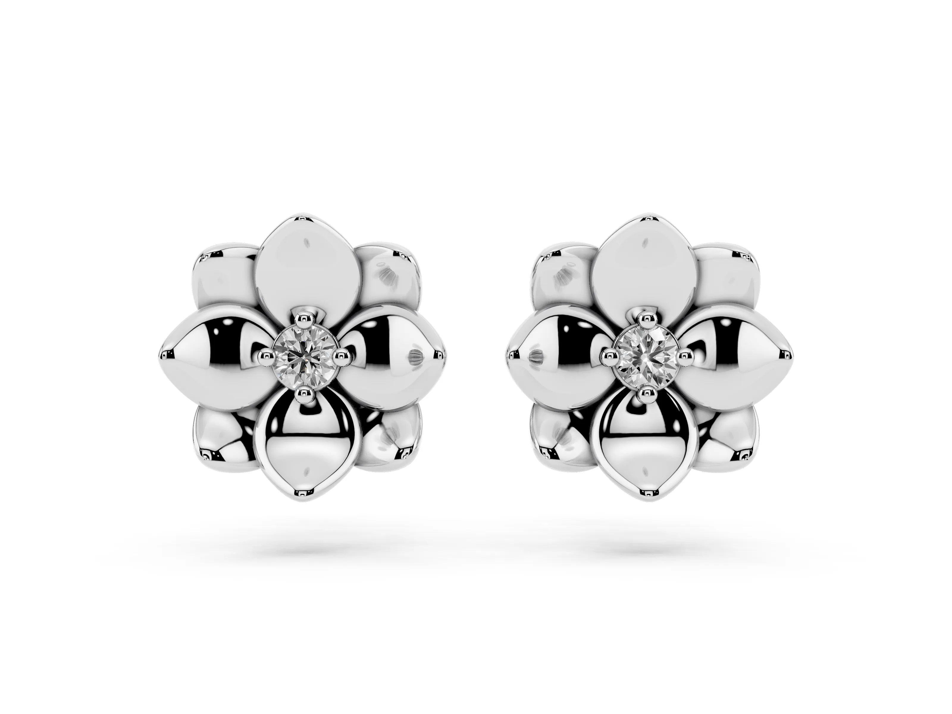 Round Lab-Grown Diamond Magnolia Flower Stud Earrings | Polished Petals | Sterling Silver