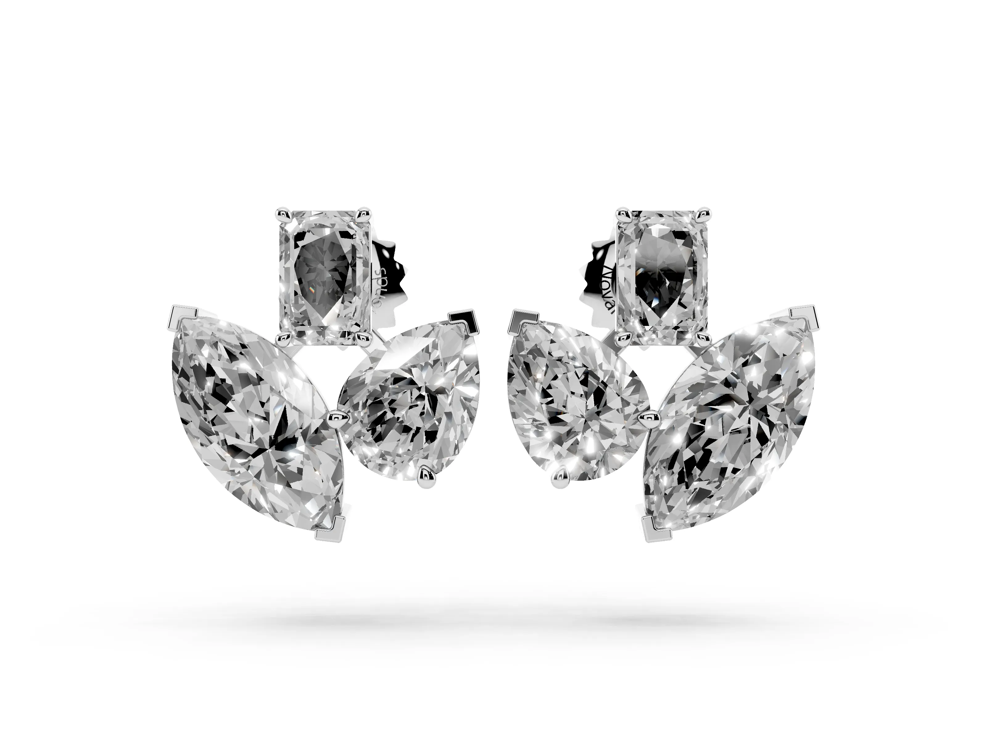 Emerald Cut Marquise and Pear Lab-Grown Diamond Mosaic Fan Earrings | Three Stone | White Gold