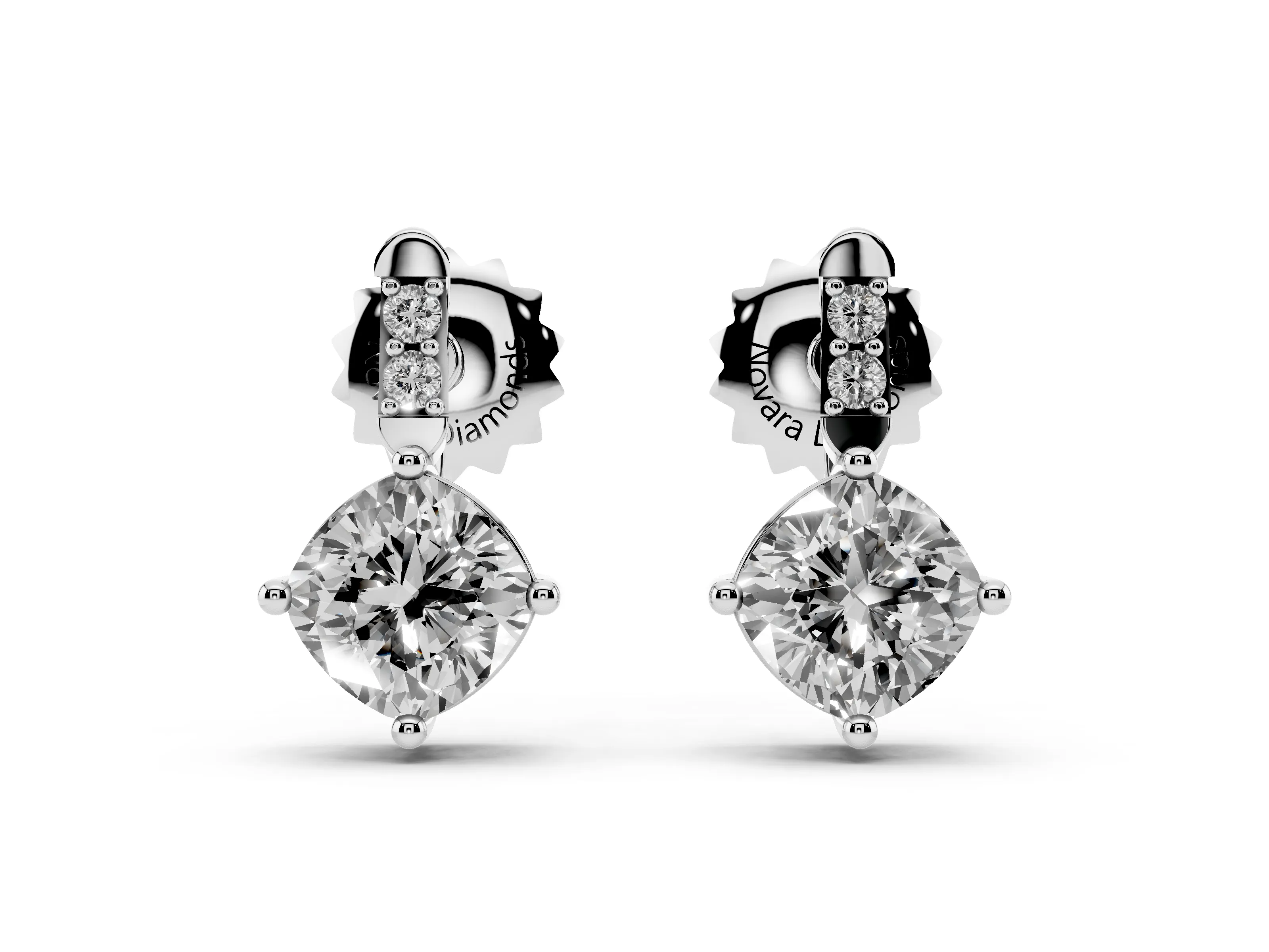 Cushion Cut Lab-Grown Diamond On-Point Drop Earrings | Two-Stone Bar | Sterling Silver