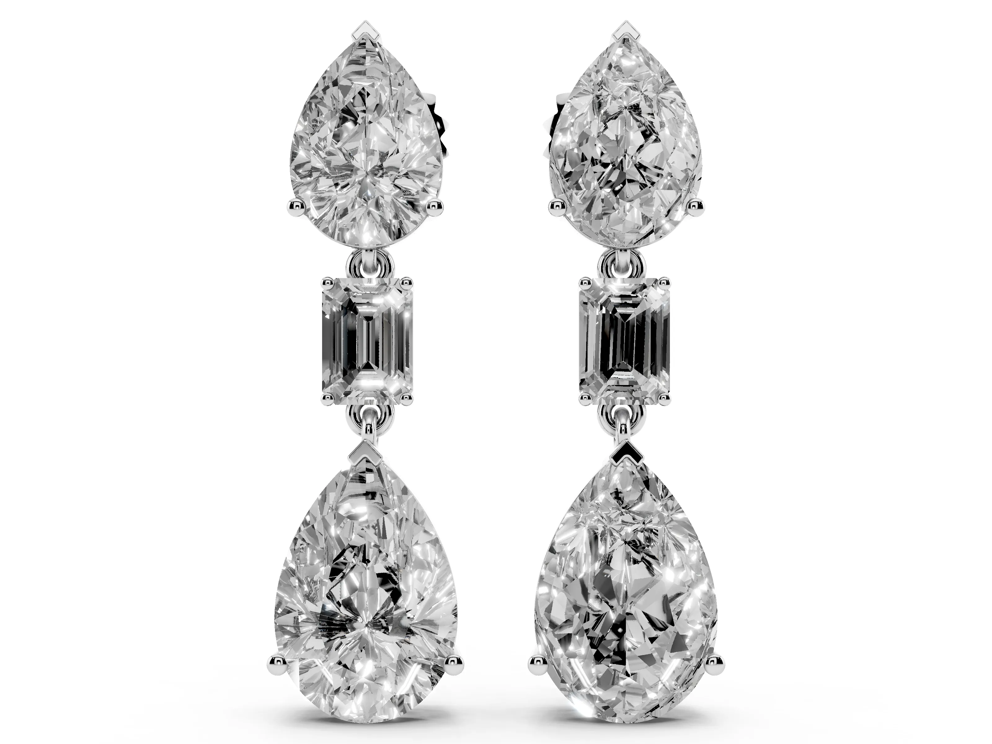 Pear-Shaped and Emerald Cut Lab-Grown Diamond Drop Earrings | Upturned Pears | White Gold
