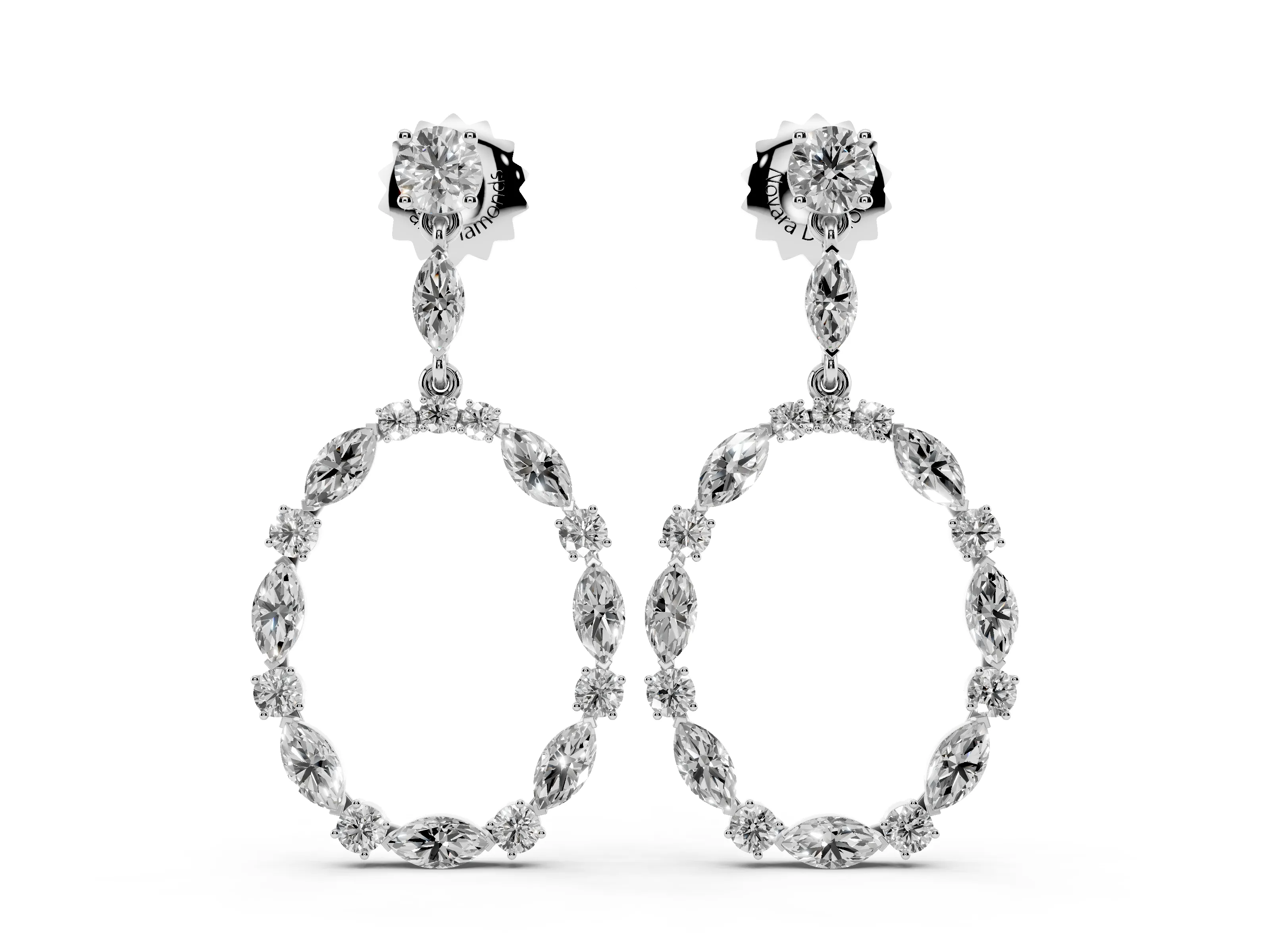 Round and Marquise Lab-Grown Diamond Open Oval Drop Earrings | Marquise Link | White Gold