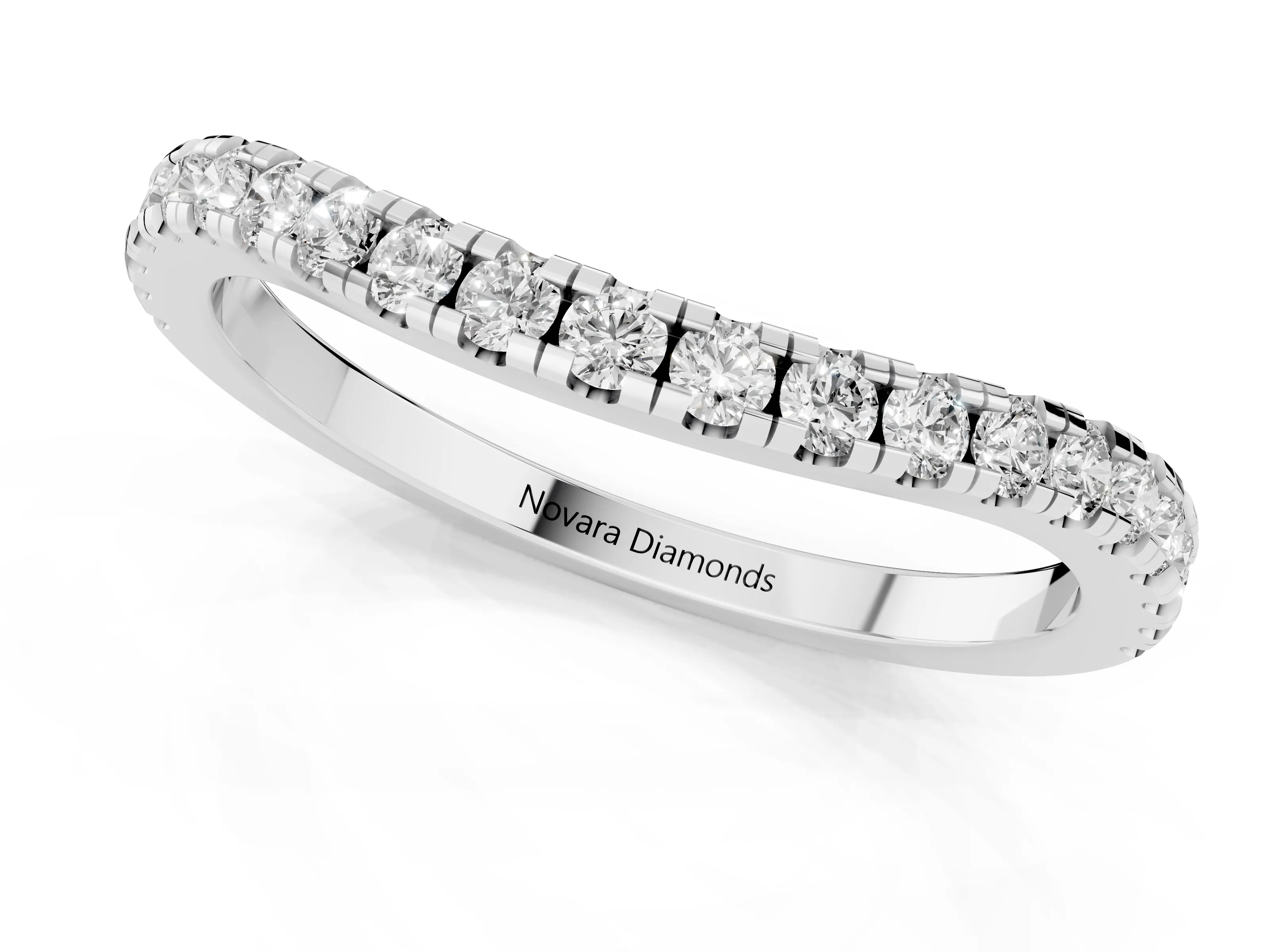 Round Diamond Classic Half Eternity Band Set in Platinum with Pavé Shared Prongs – second view