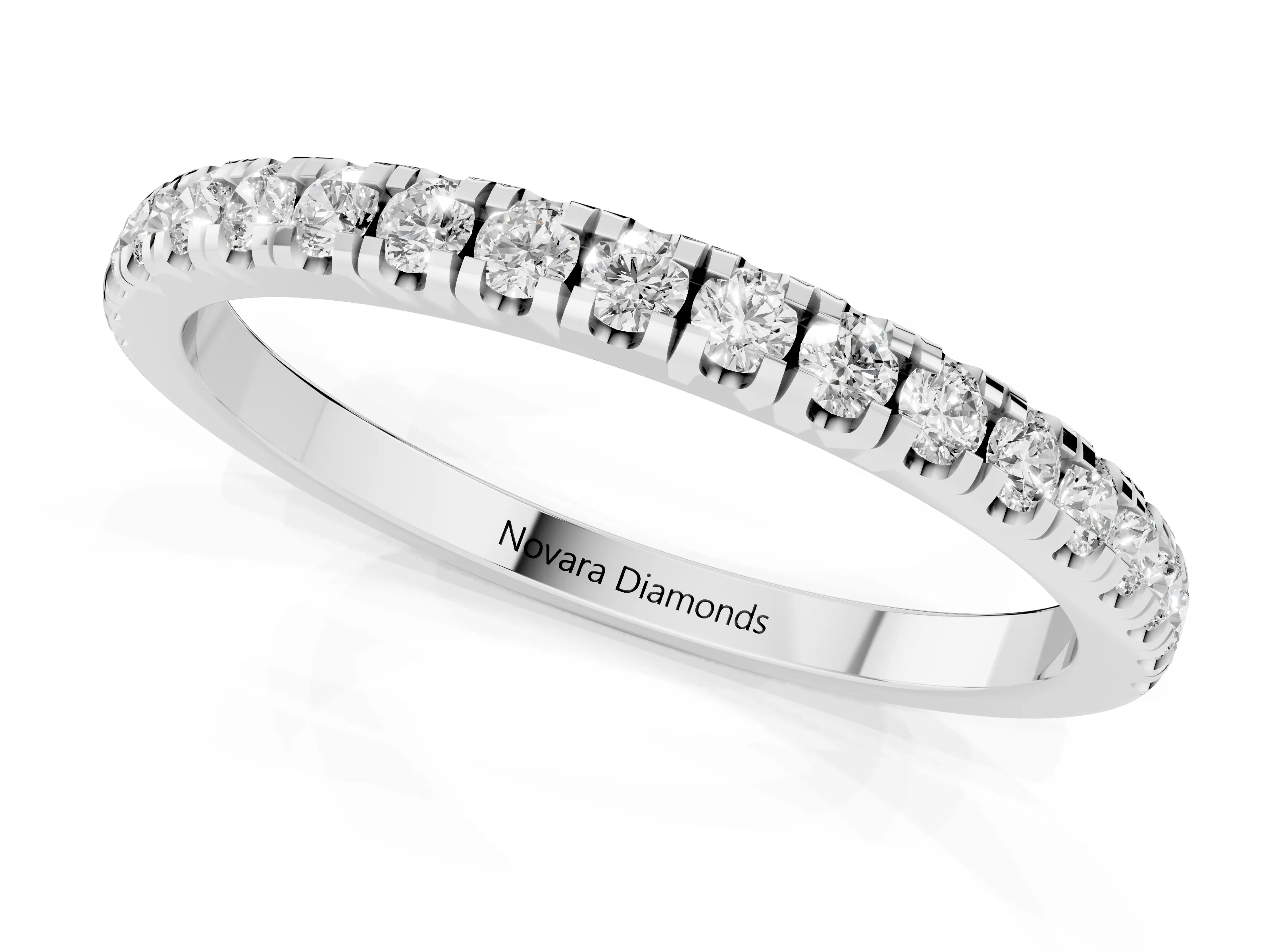 Round Diamond Top-Row Pavé Half Eternity Band Set in Platinum with Shared Prongs – second view