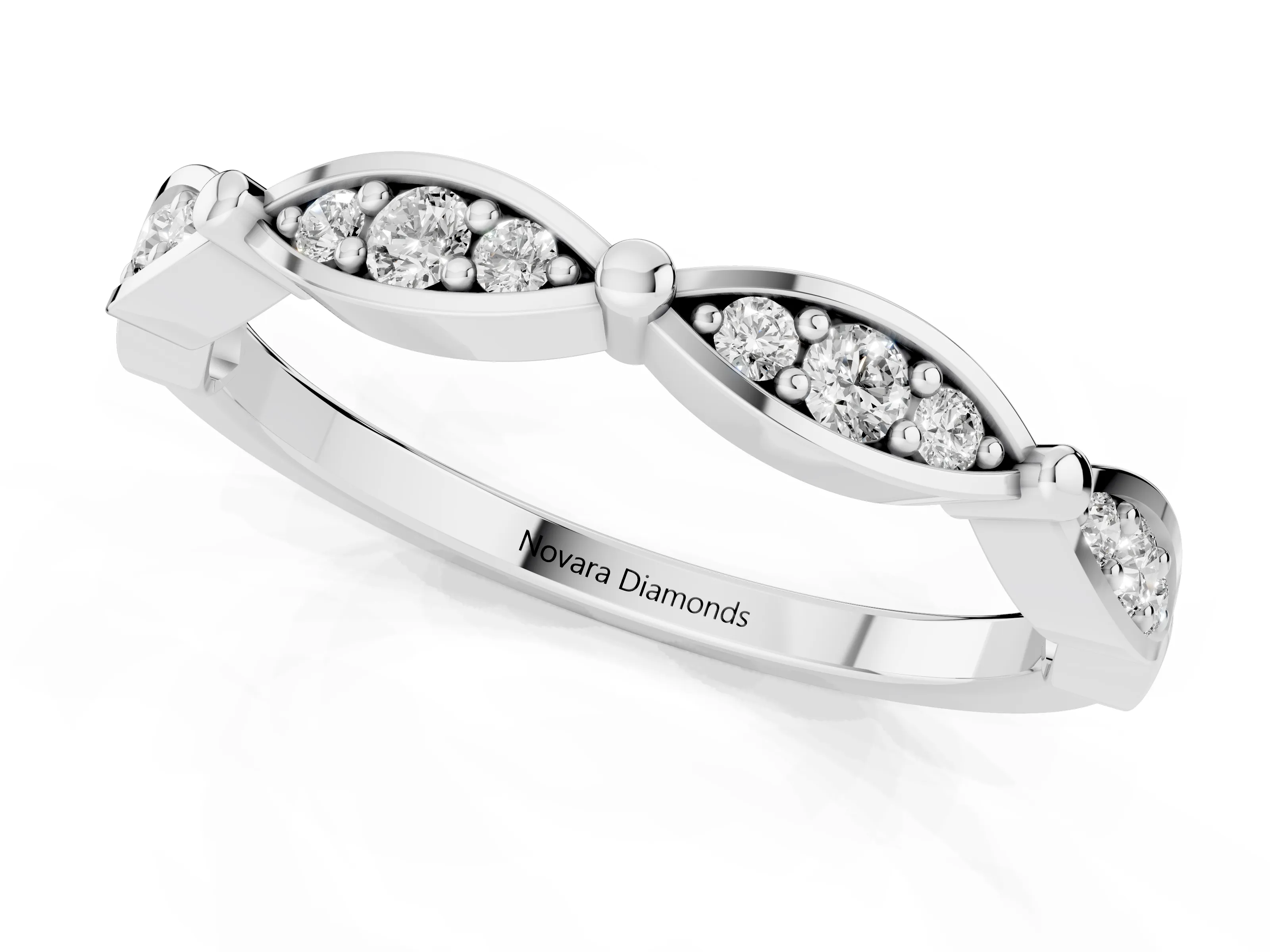 Marquise Section Diamond Eternity Band Set in Platinum with Pavé Bezel Setting – second view
