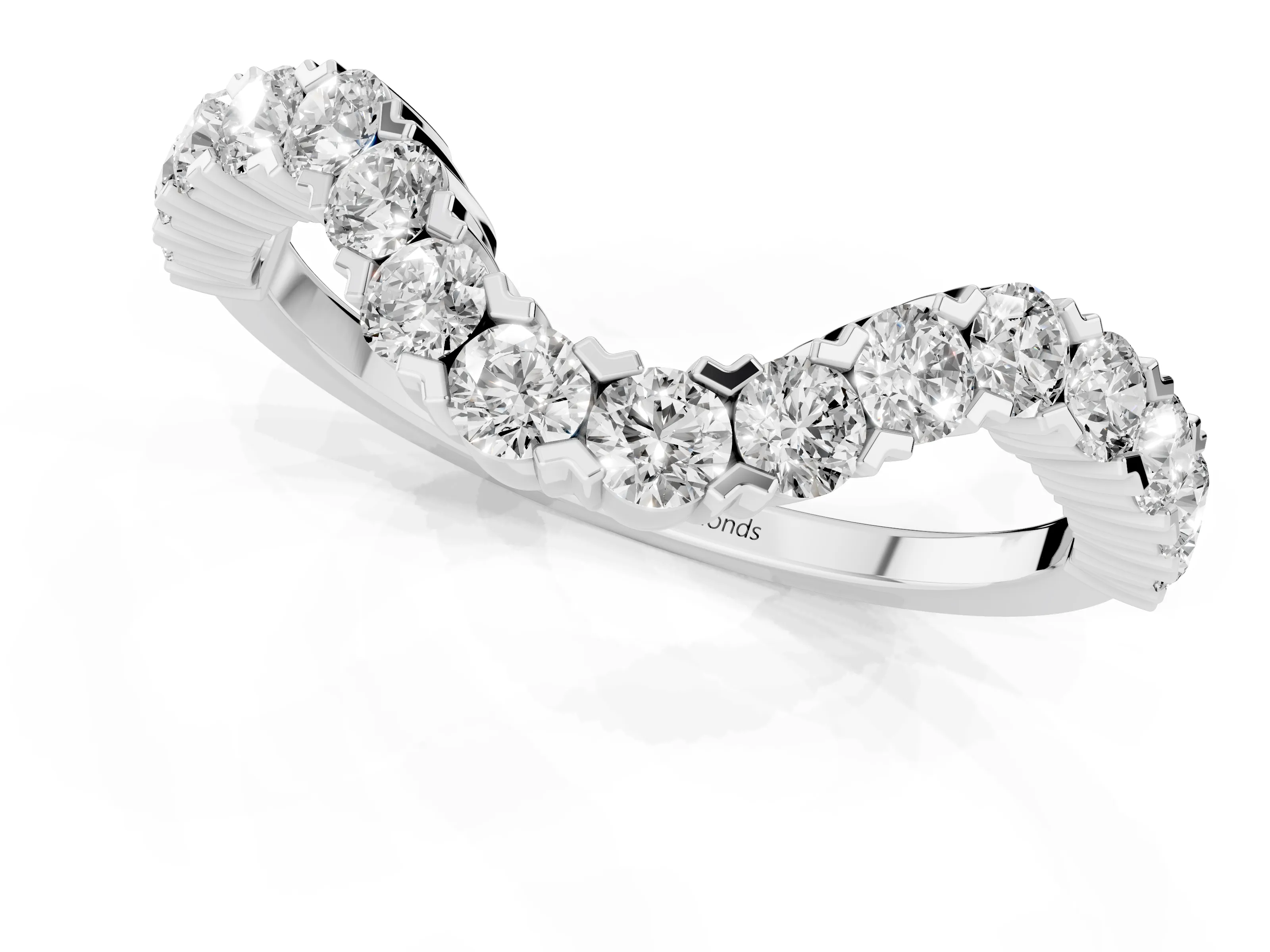 Round Diamond V-Shaped Pavé Band Set in Platinum with Prong Setting – second view