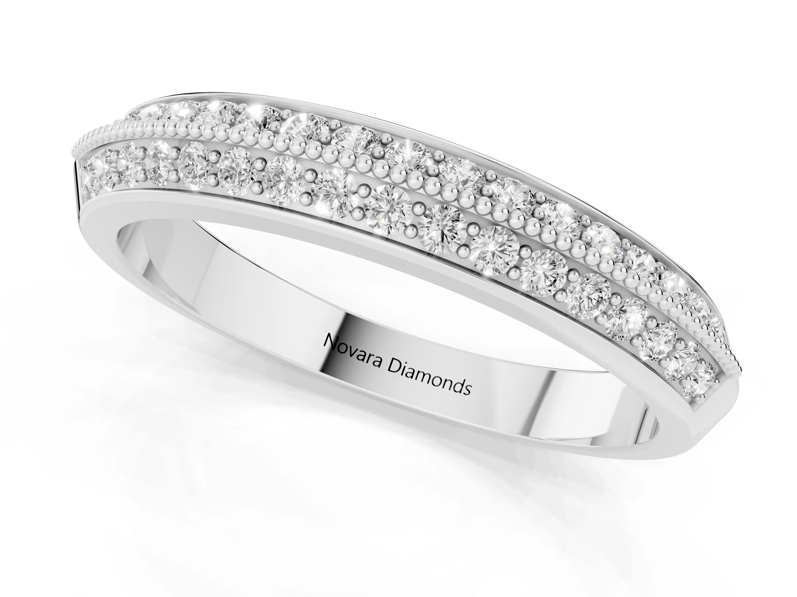 Round Diamond Pavé Eternity Band Set in Platinum with Milgrain Edging – second view