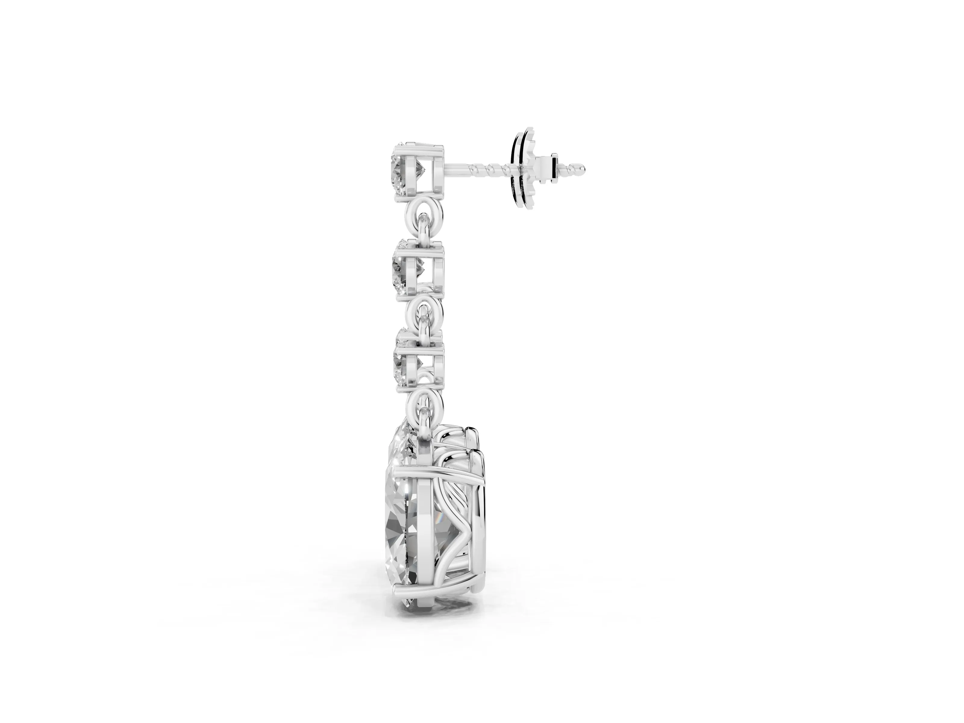 Round and Oval Lab-Grown Diamond Drop Earrings | Articulated Line | Sterling Silver