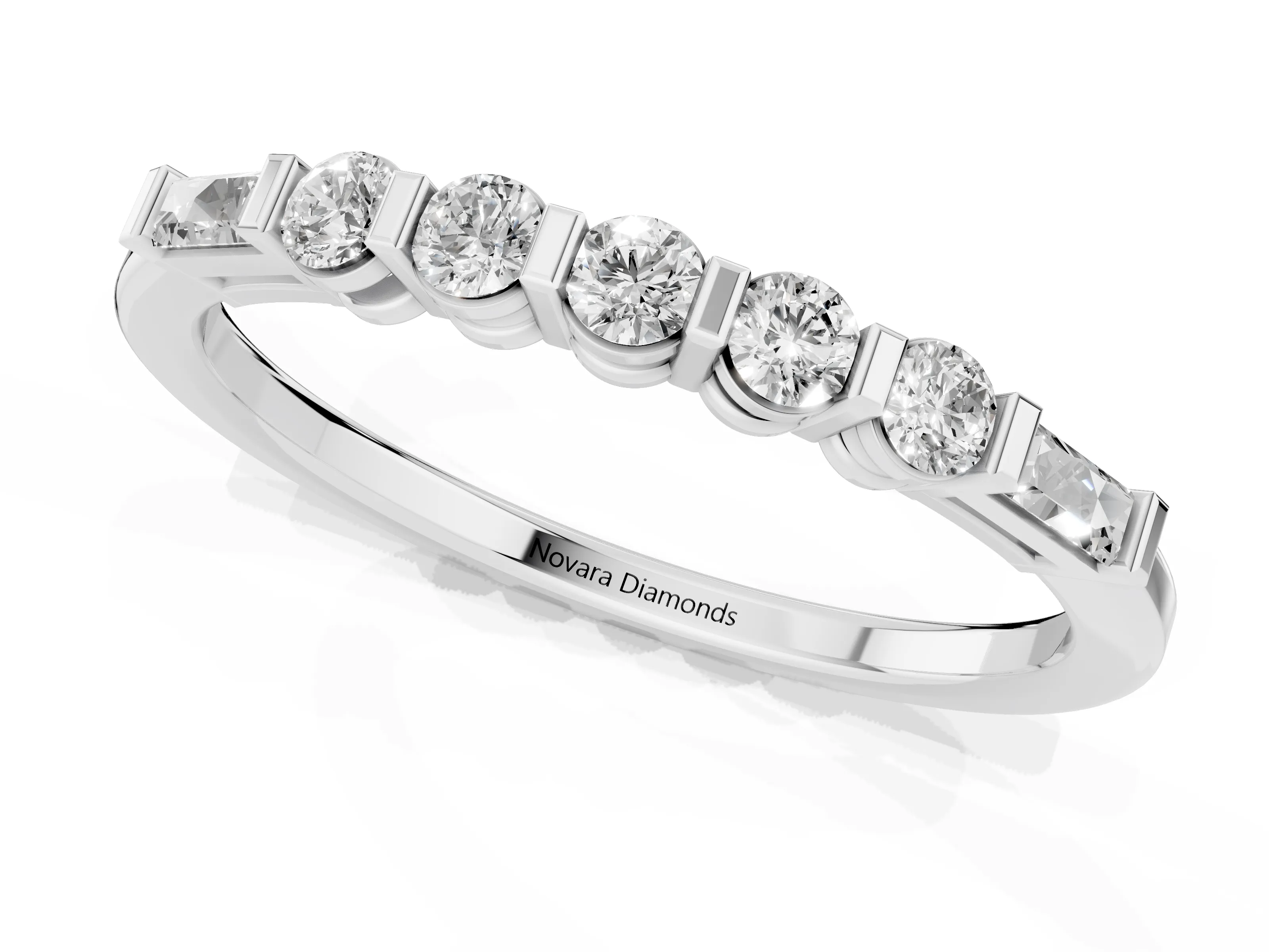 Round and Baguette Diamond Half Eternity Band Set in Platinum with Prong Setting – second view