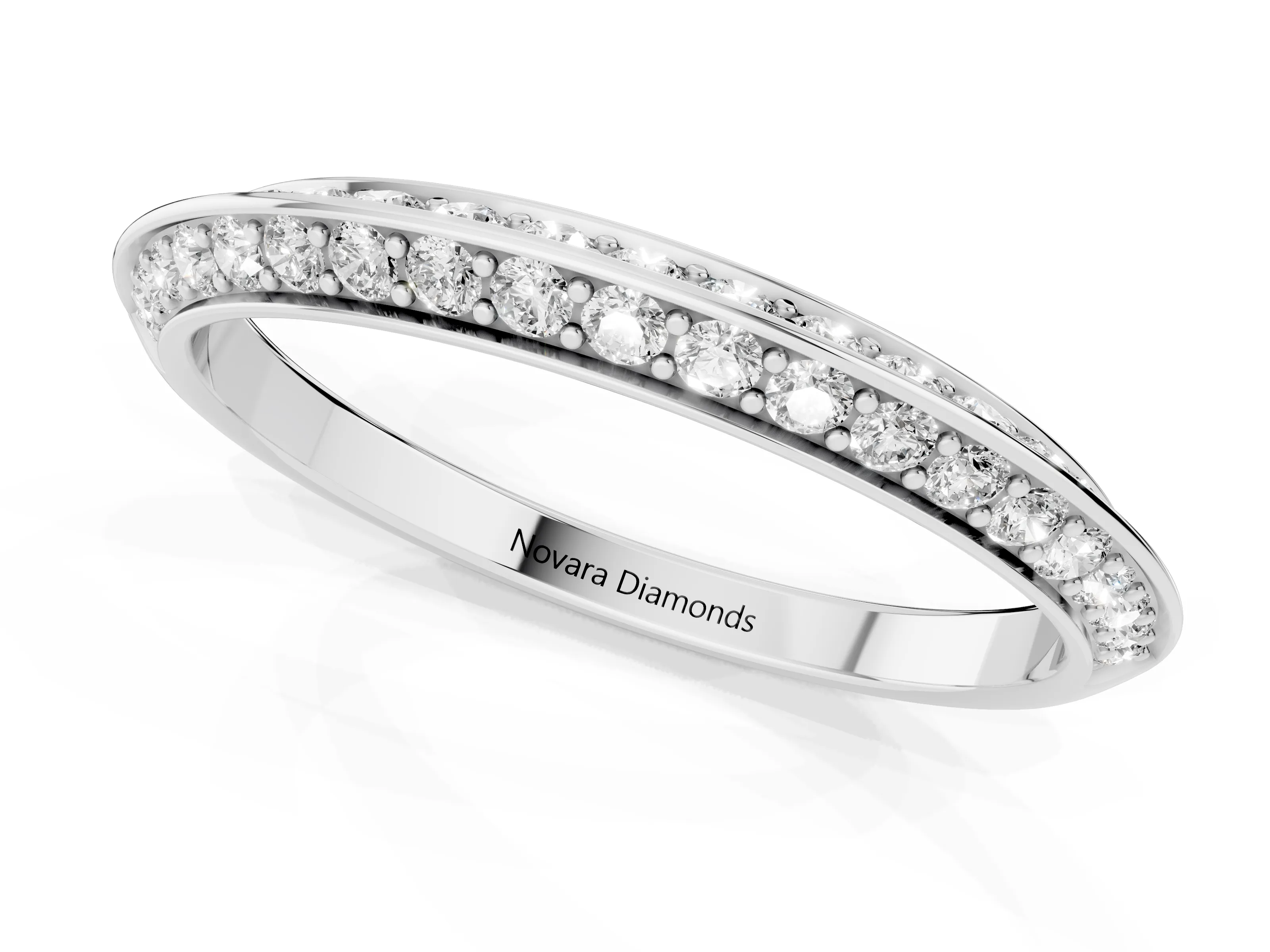 Round Diamond Double Row Pavé Eternity Band Set in Platinum with Channel Setting – second view