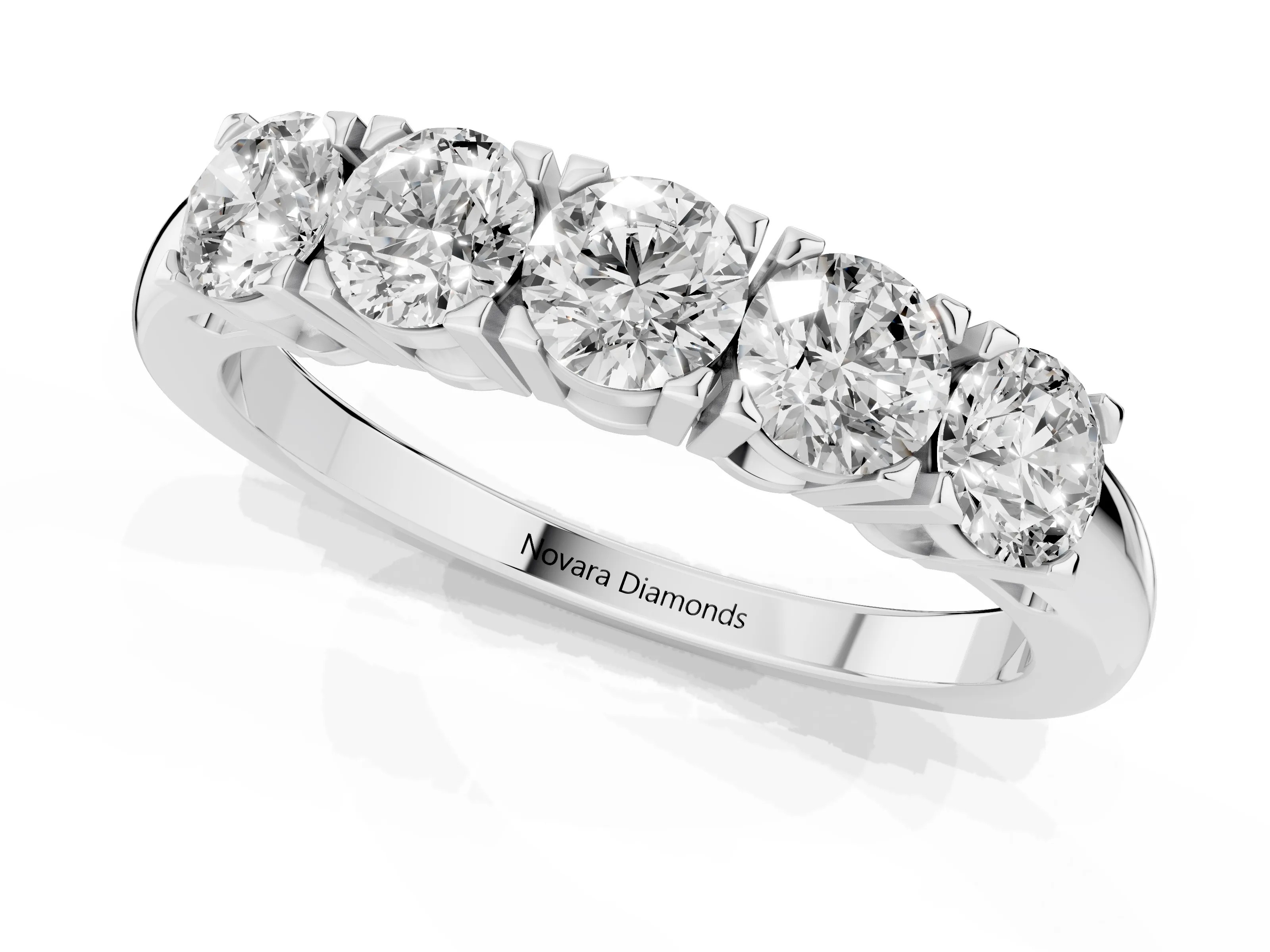 Five-Stone Round Diamond Aligned Row Band Set in Platinum with Prong Setting – second view