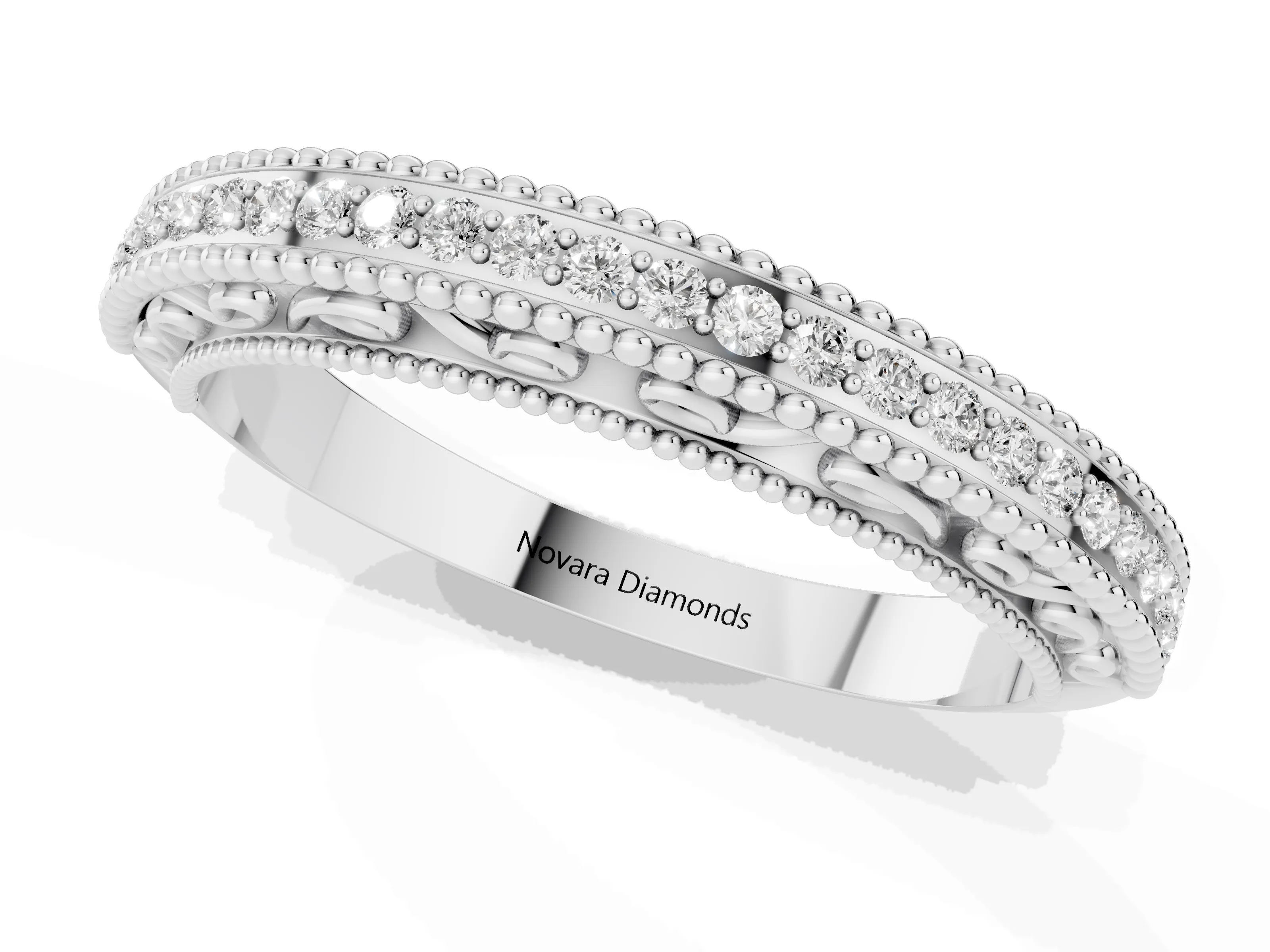 Round Diamond Pavé Eternity Band Set in Platinum with Milgrain Edges – second view