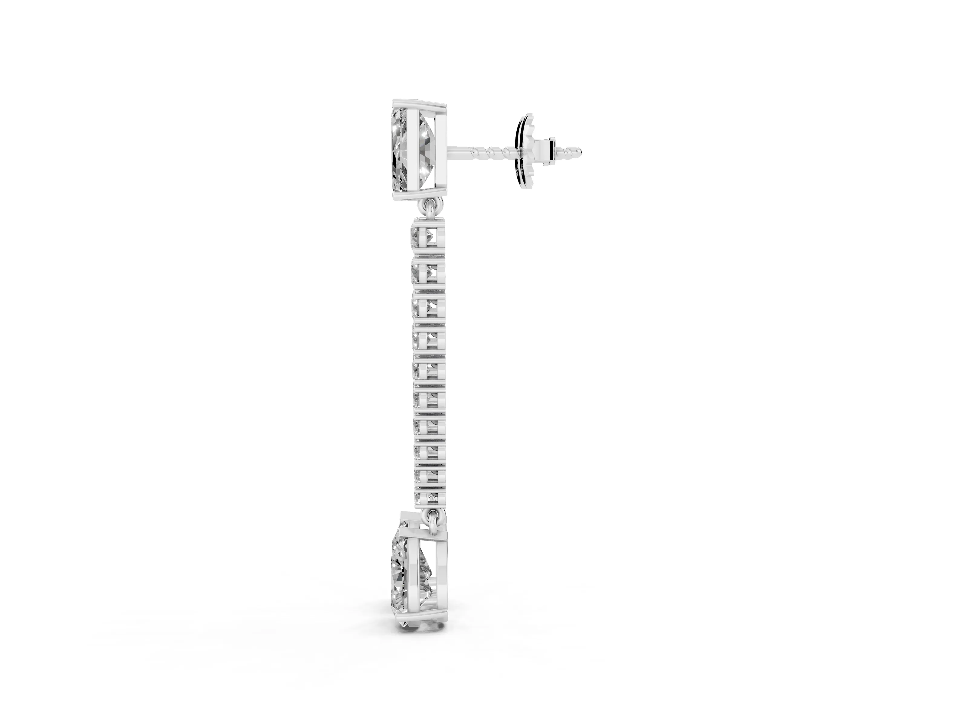 Emerald Cut and Pear Lab-Grown Diamond Graduated Drop Earrings | Round Stone Line | White Gold