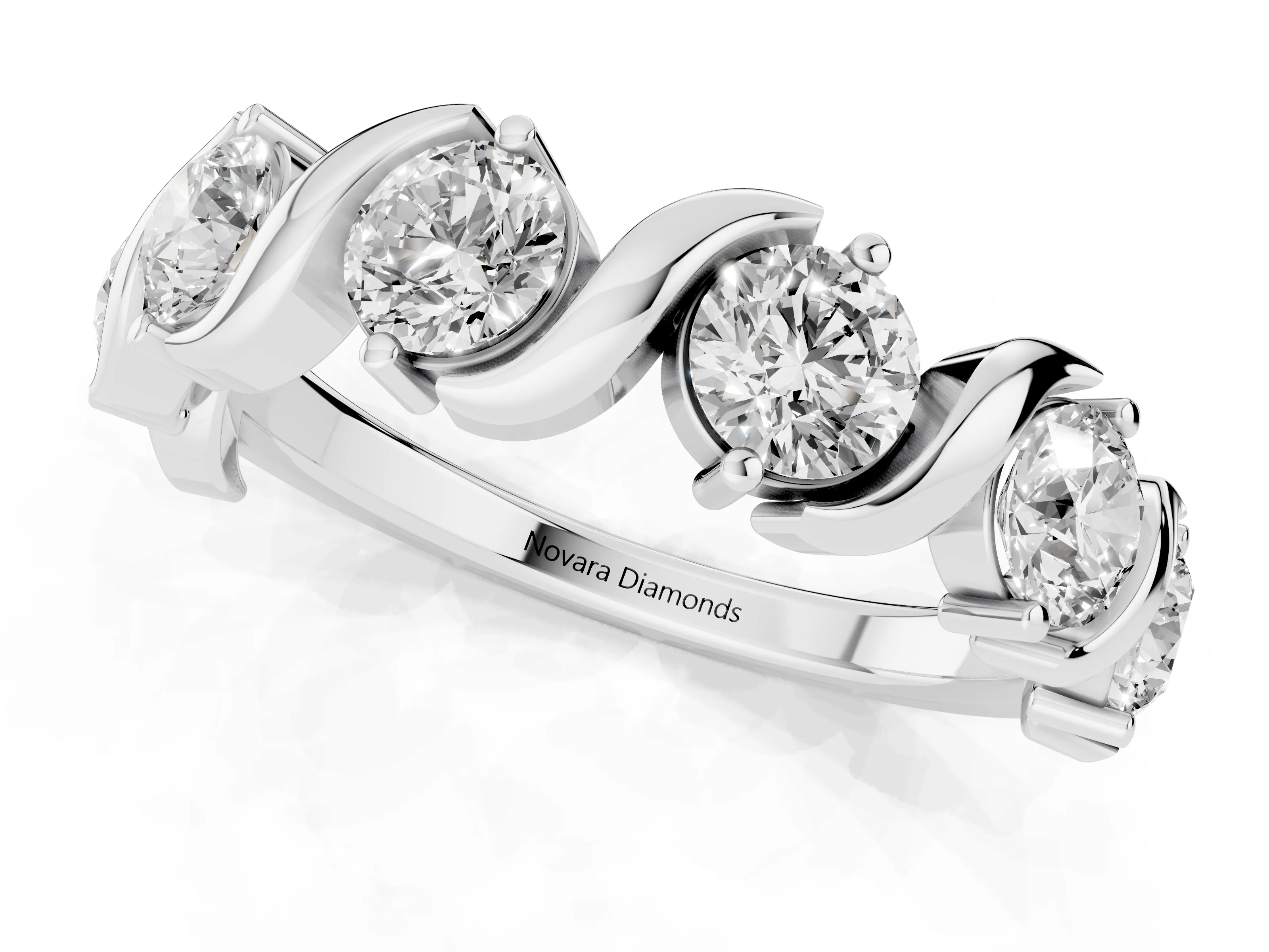 Round Diamond Six-Stone Wave Band Set in White gold with Shared Prong Setting – second view