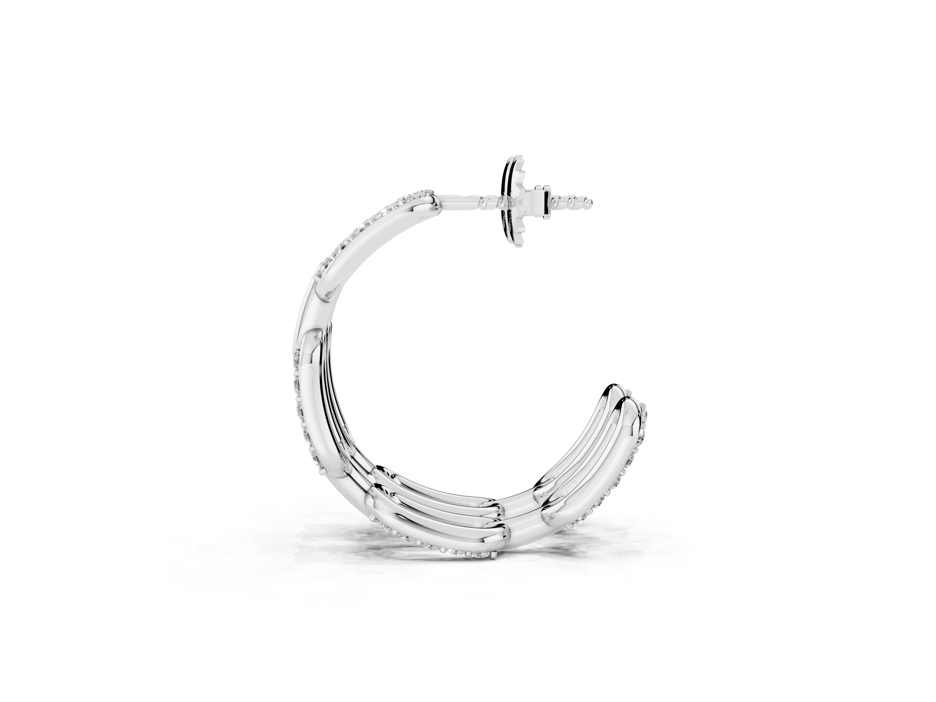 Round Lab-Grown Diamond Pavé Link Hoop Earrings | Alternating Polished Links | White Gold