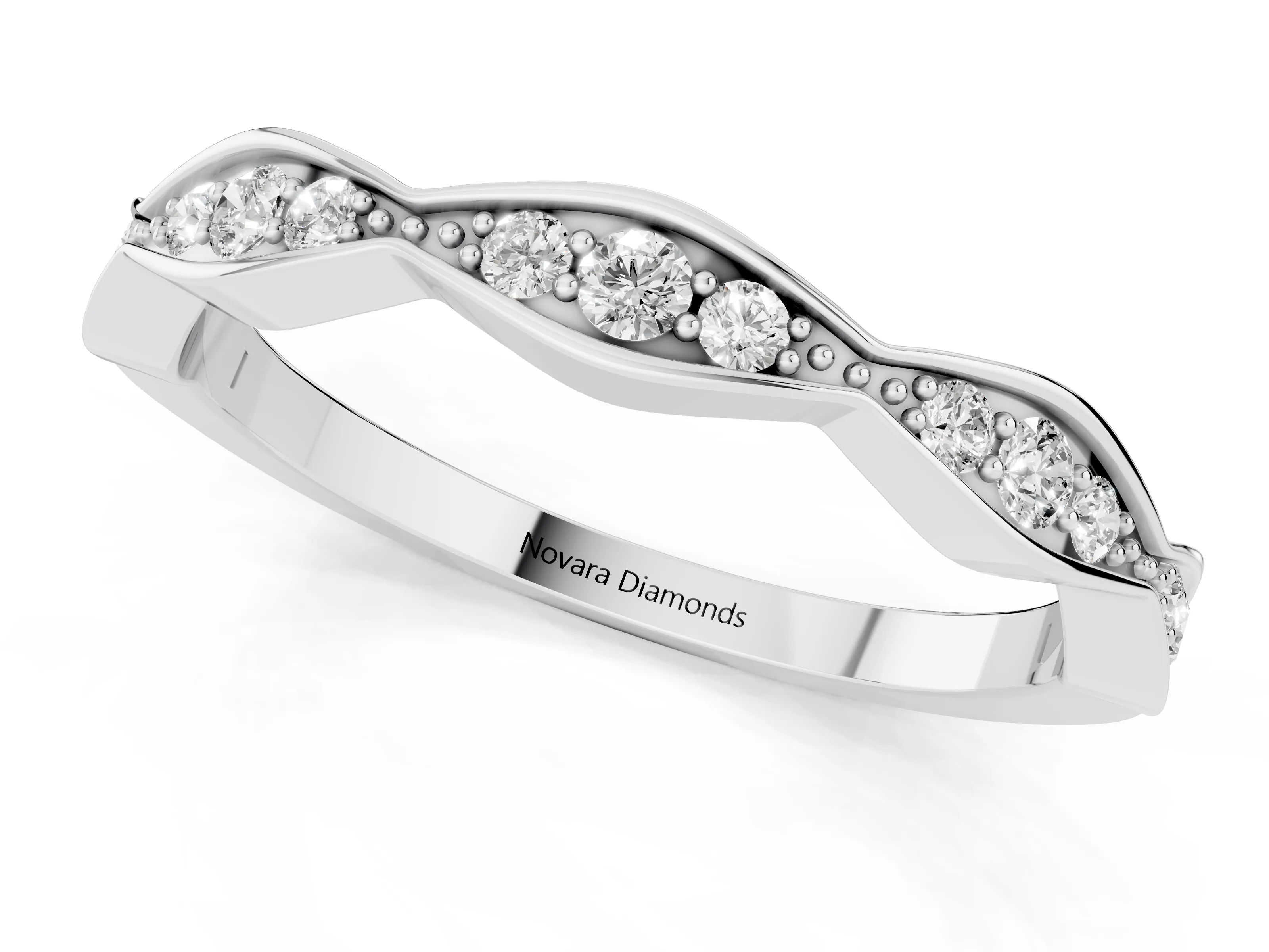 Round Diamond Scalloped Pavé Eternity Band Set in Platinum – second view