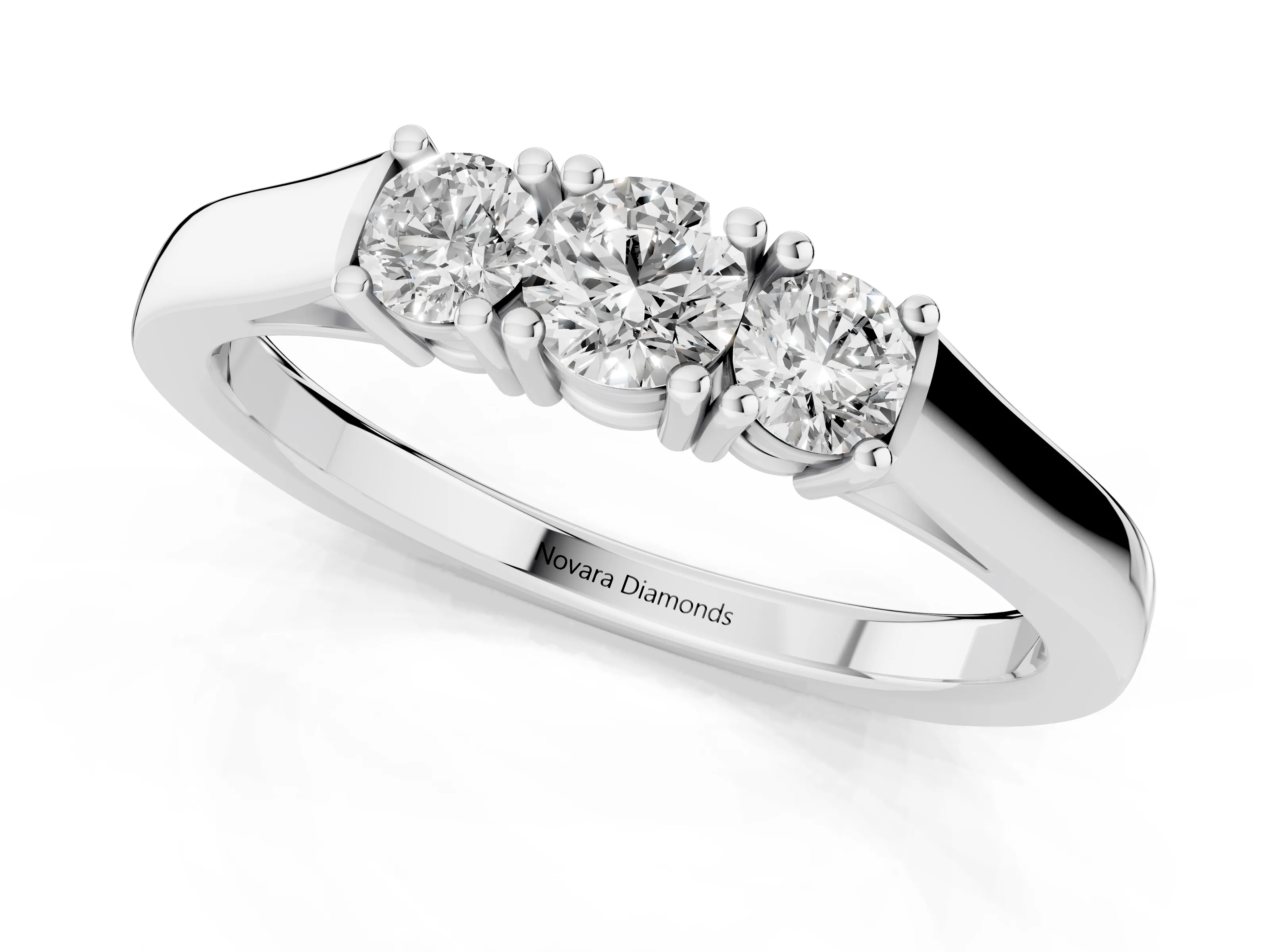 Three-Stone Round Diamond Channel Band Set in Platinum with Prong Accents – second view