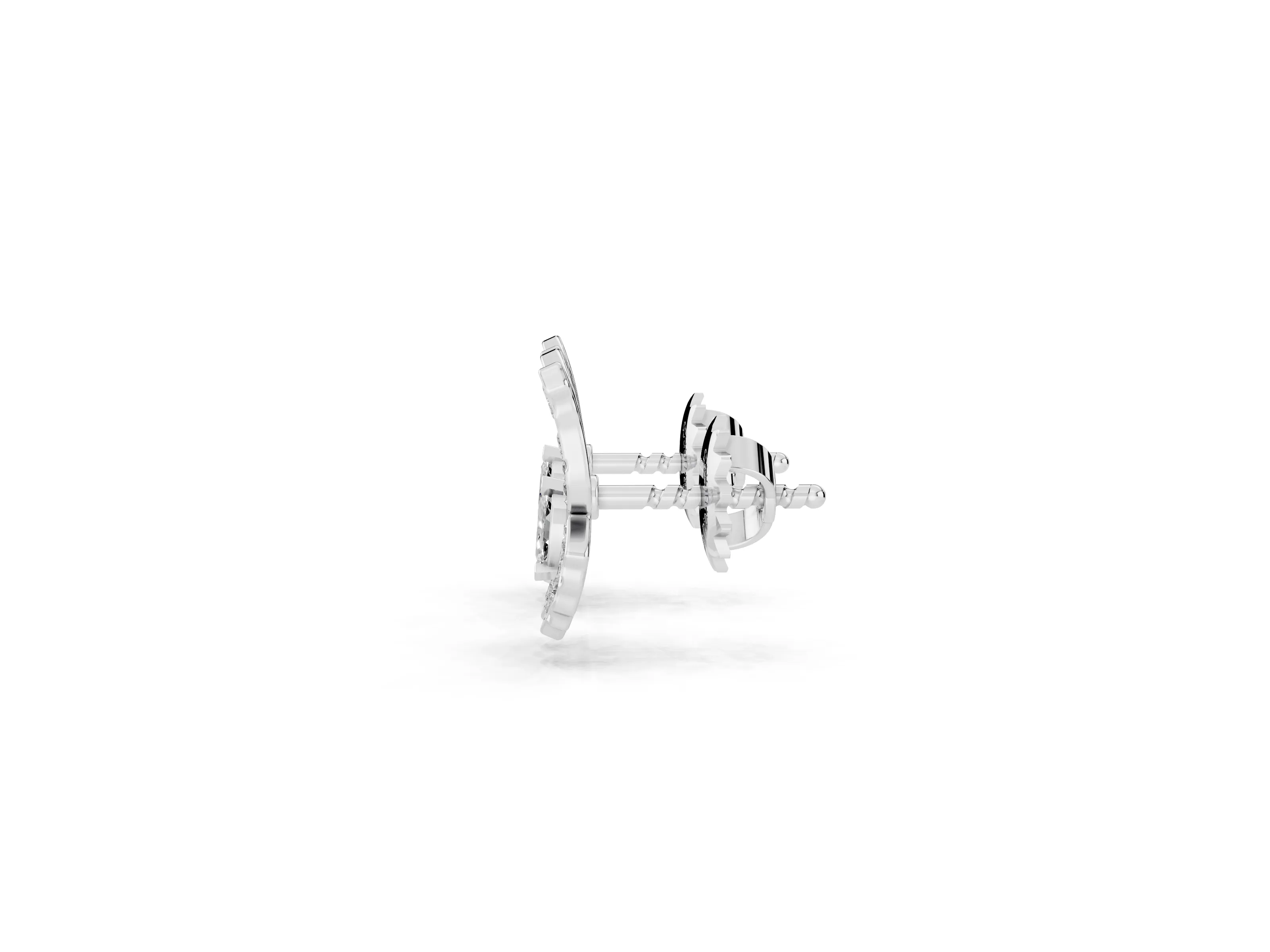Marquise and Round Lab-Grown Diamond Butterfly Stud Earrings | Ridged Wings | White Gold