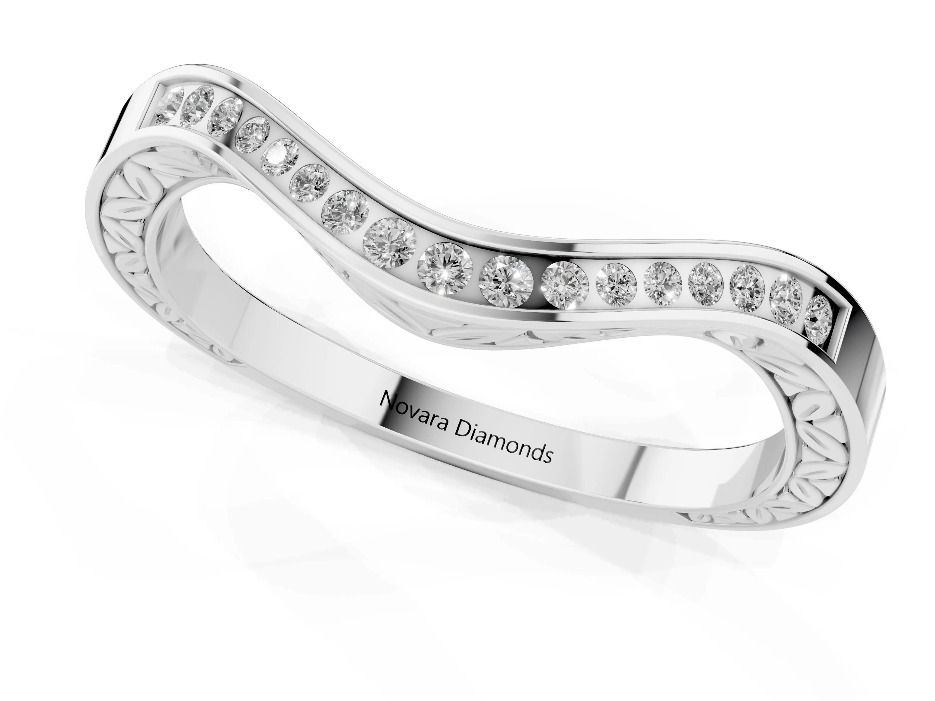 Round Diamond Wave Band Set in Platinum with Channel Setting – second view