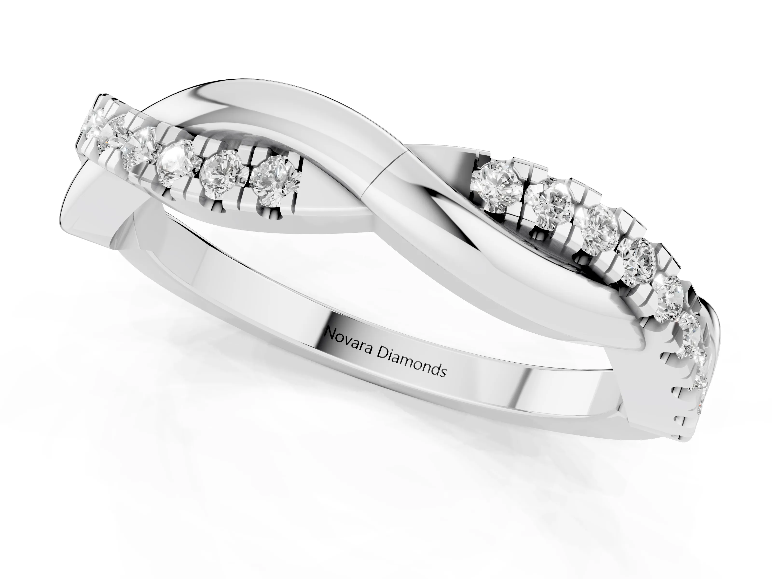 Round Diamond Twisted Infinity Band Set in White gold with Spaced Prong Settings – second view
