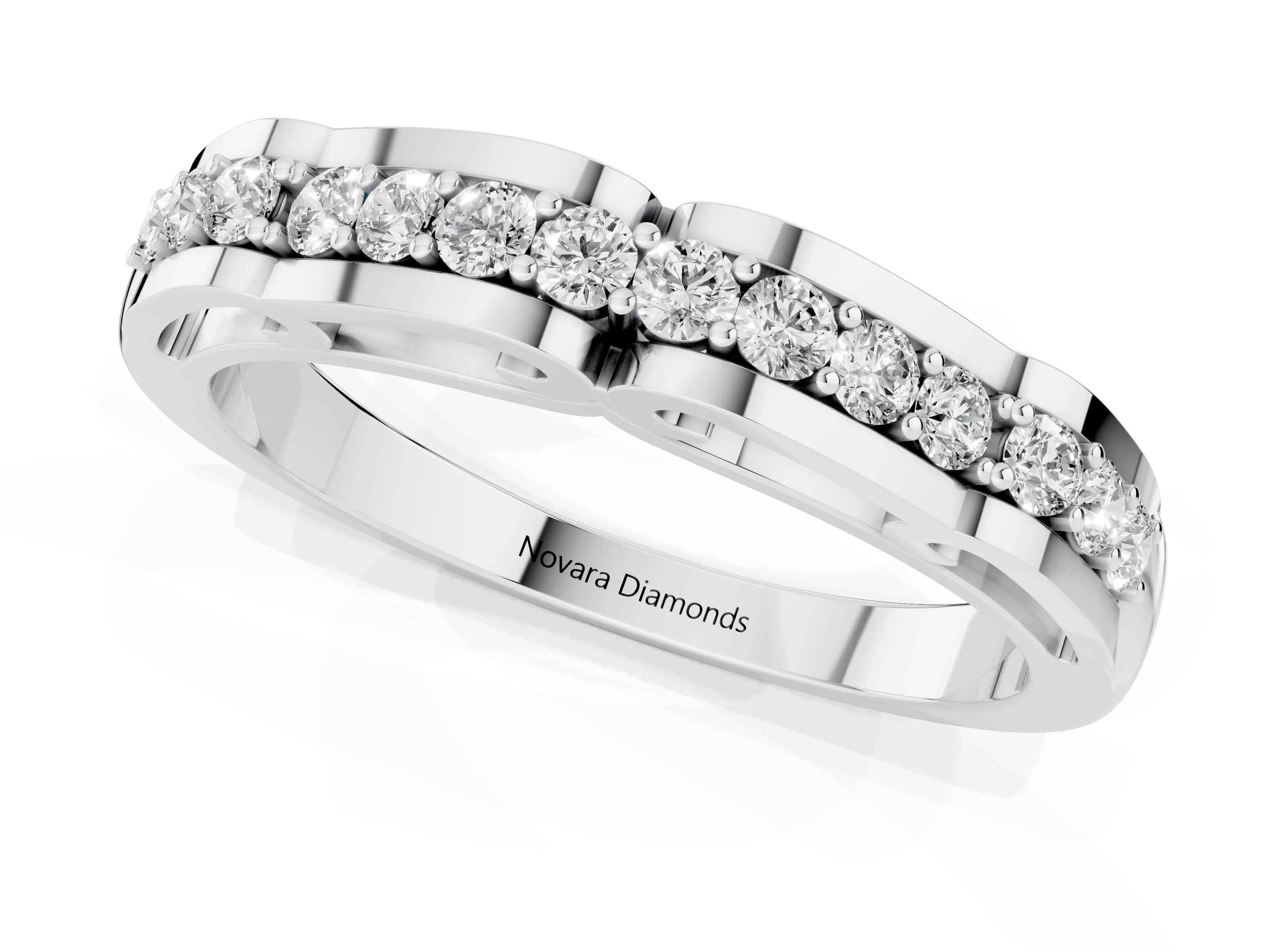 Round Diamond Channel Band Set in Platinum with Straight Stone Row – second view