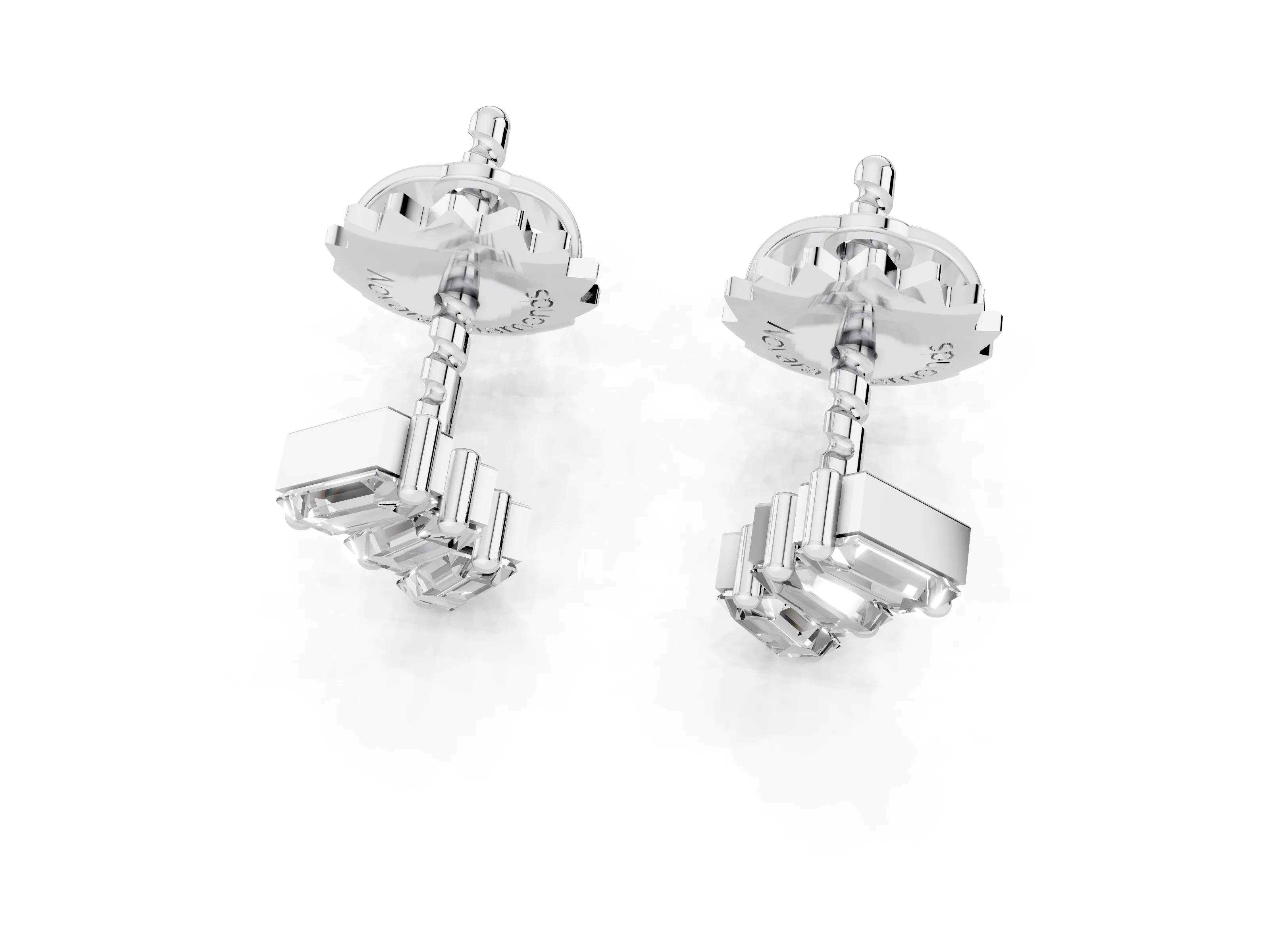 Baguette Lab-Grown Diamond Staggered Three Stone Stud Earrings | Diagonal Cascade | Sterling Silver