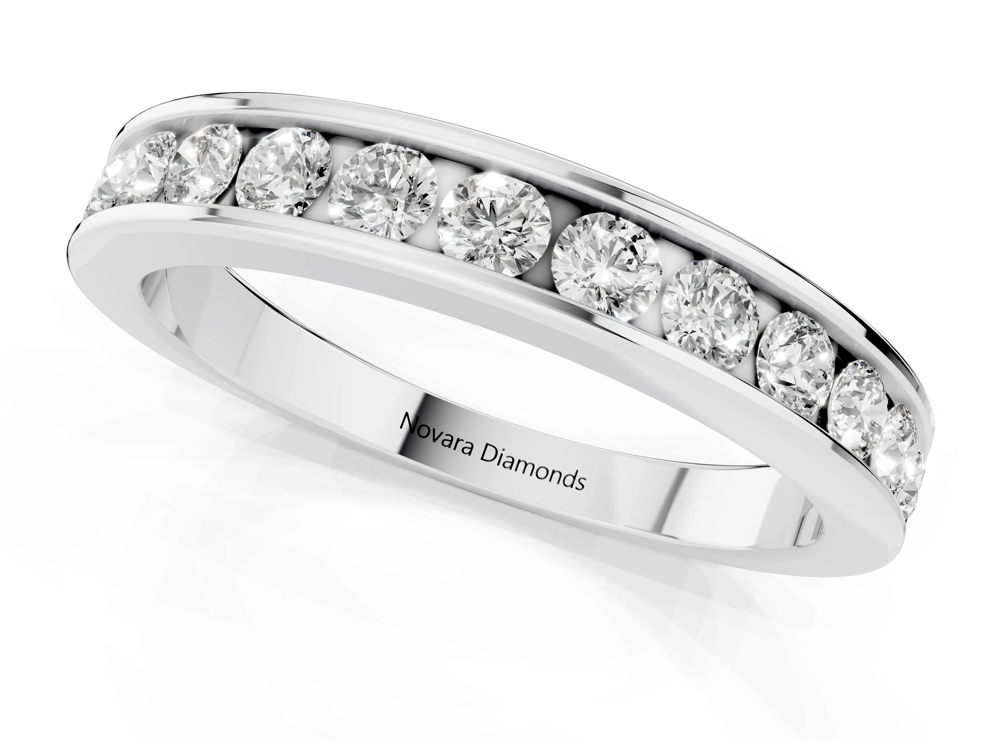 Round Diamond Channel Eternity Band Set in Platinum with Smooth Metal Walls – second view