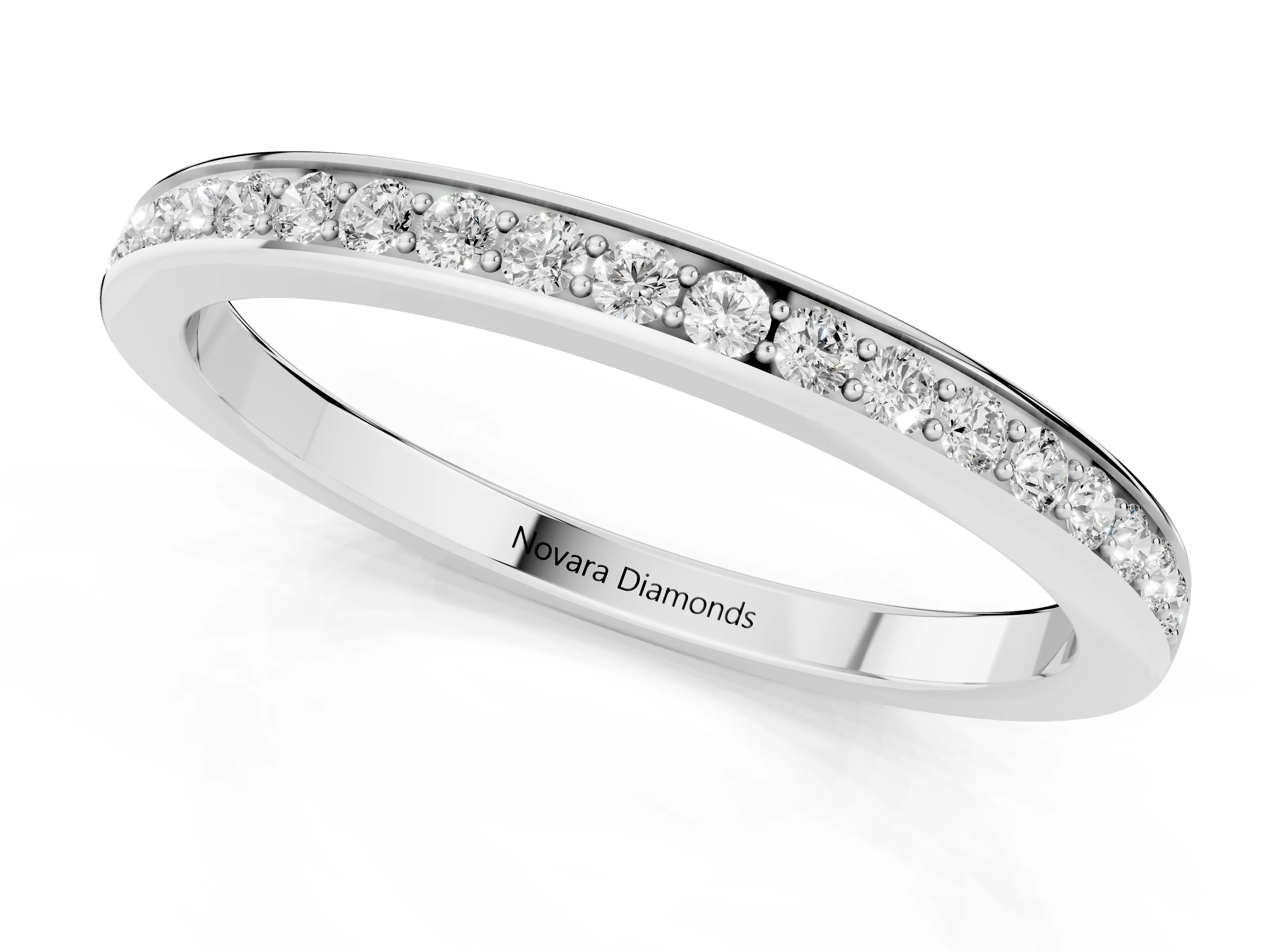 Round Diamond Pavé Half Eternity Band Set in Platinum with Open Lower Shank – second view