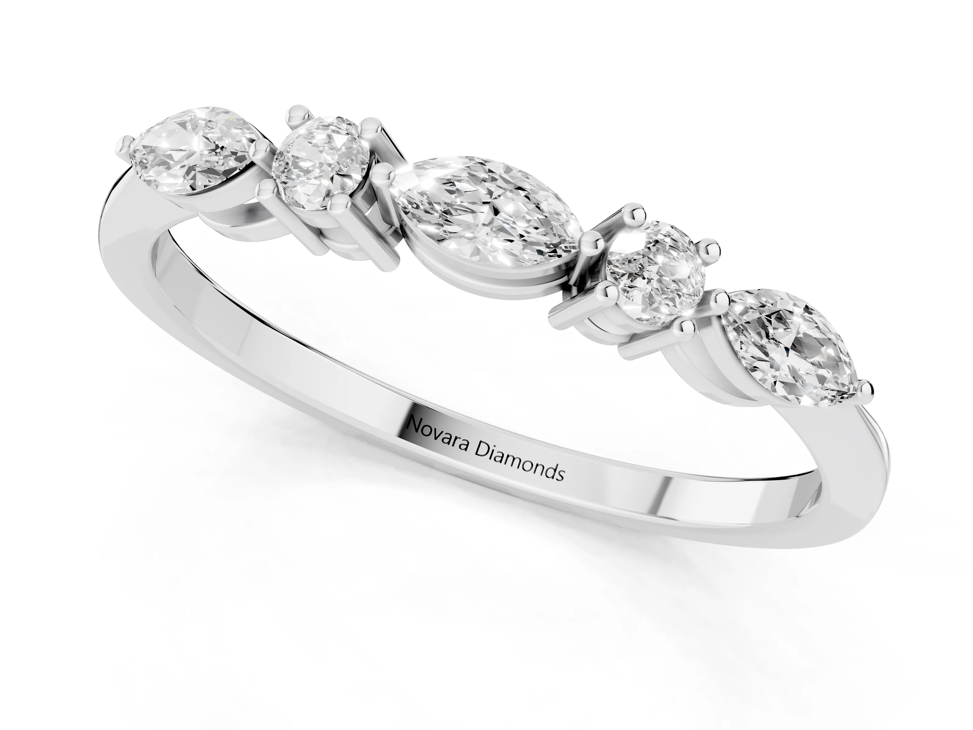 Round Diamond Five-Stone Half Eternity Band Set in Platinum with Prong Setting – second view