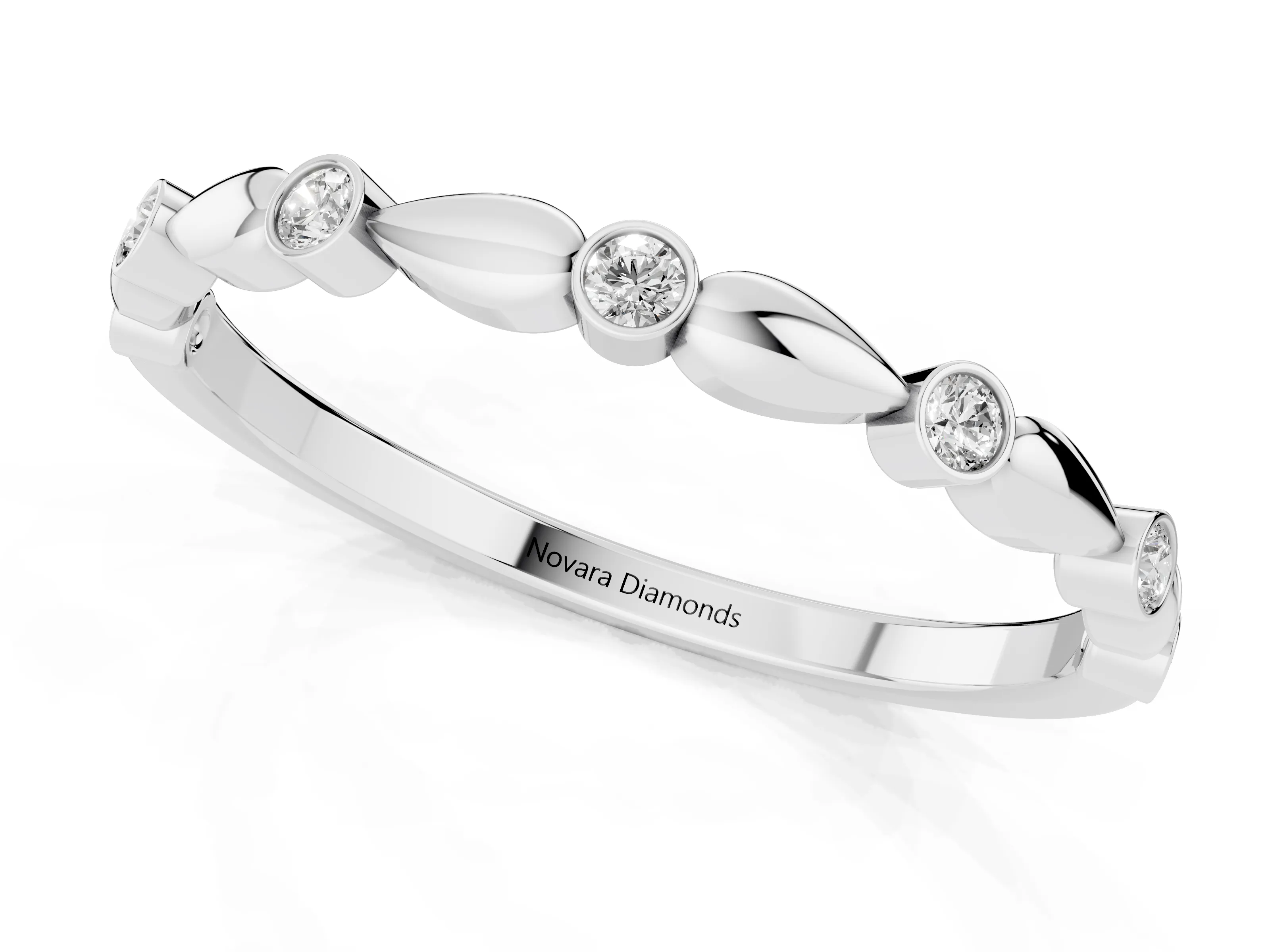 Round Diamond Eternity Band Set in Platinum with Bezel Setting and Marquise Metal Accents – second view