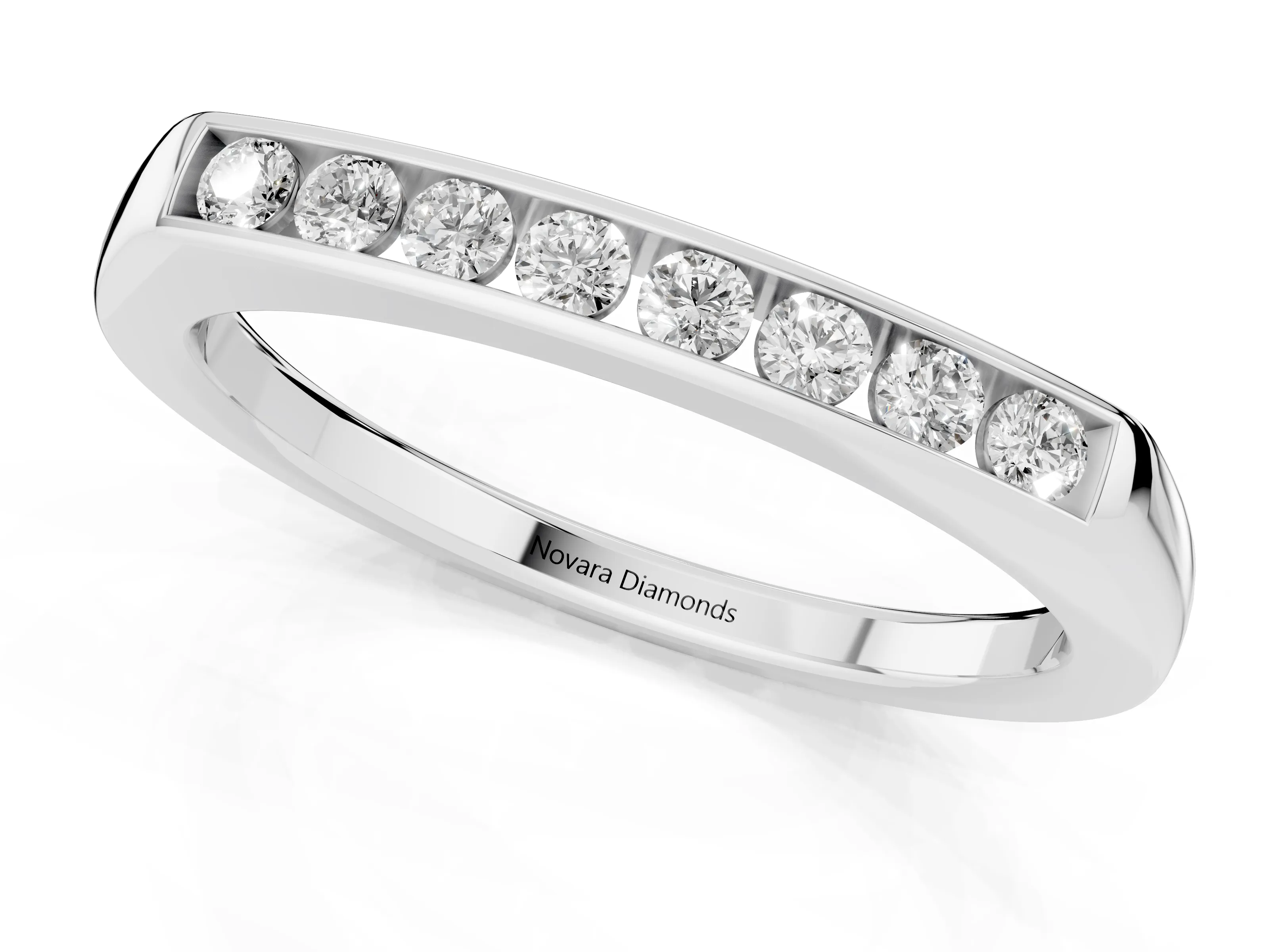 Round Diamond Flat Band Set in Platinum with Six-Stone Channel Setting – second view