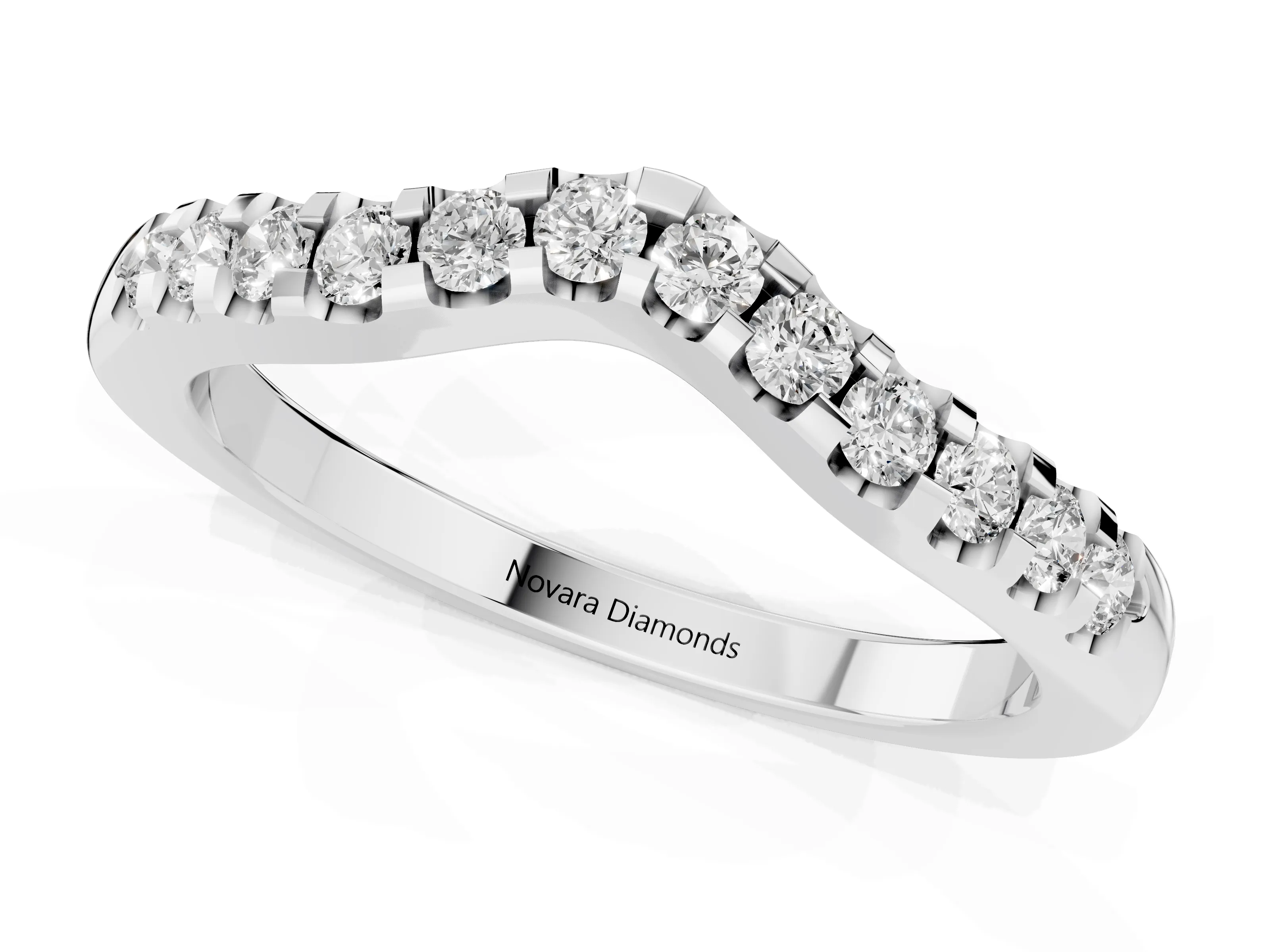 Round Diamond Curved Half Eternity Ring Set in Platinum with Shared Prong Setting – second view